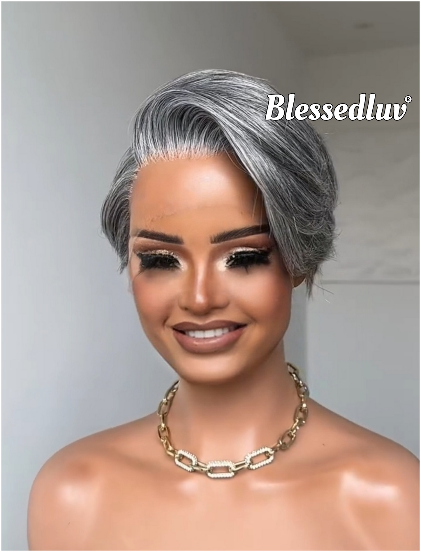 Sylvia - Elegant Salt & Pepper Grey Pixie HD Glueless Lace Wig-Blessedluv.com-Brazilianweave.com