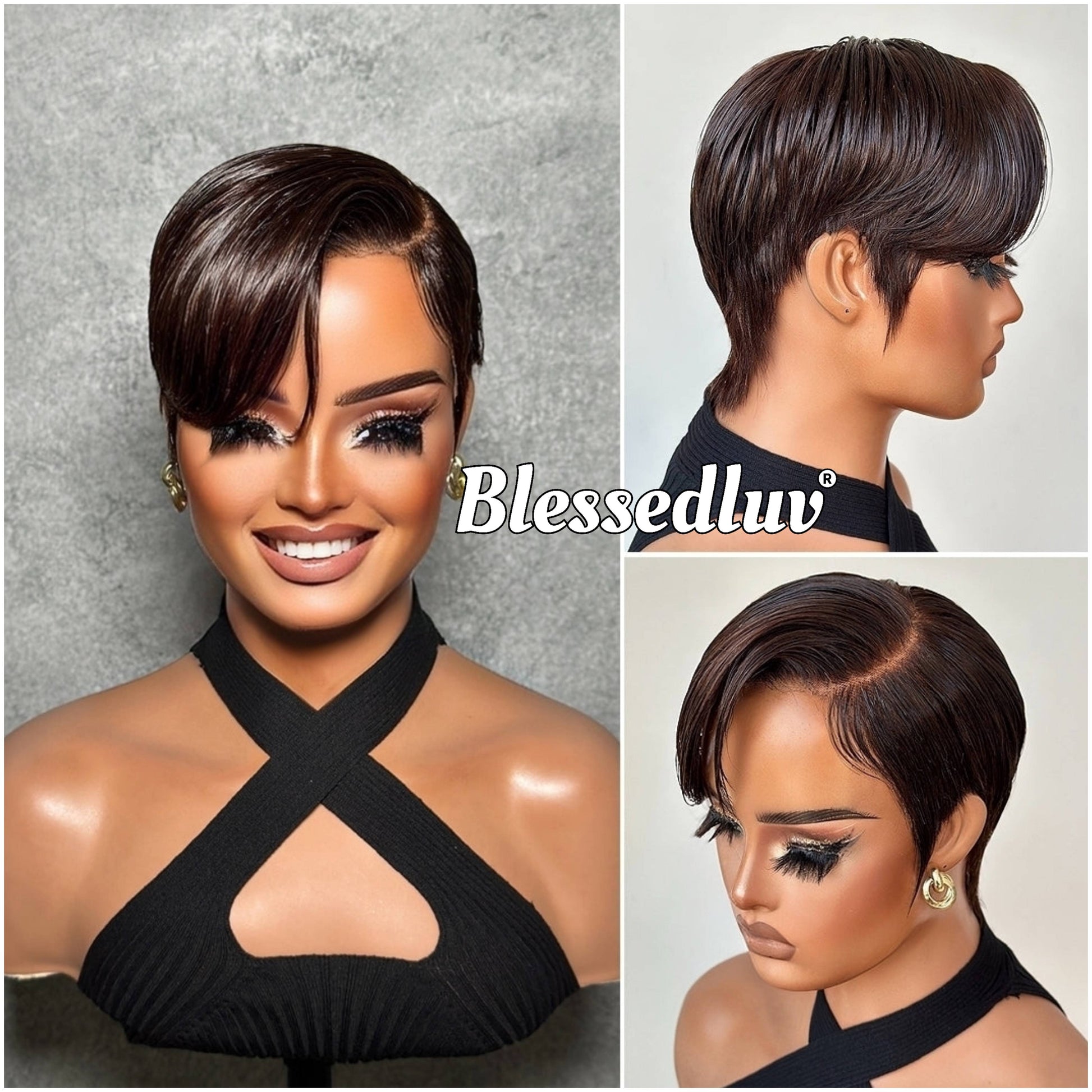 Jane – Pixie Cut Dark Chocolate Full Lace Wig, Ready to Wear-Blessedluv.com-Brazilianweave.com