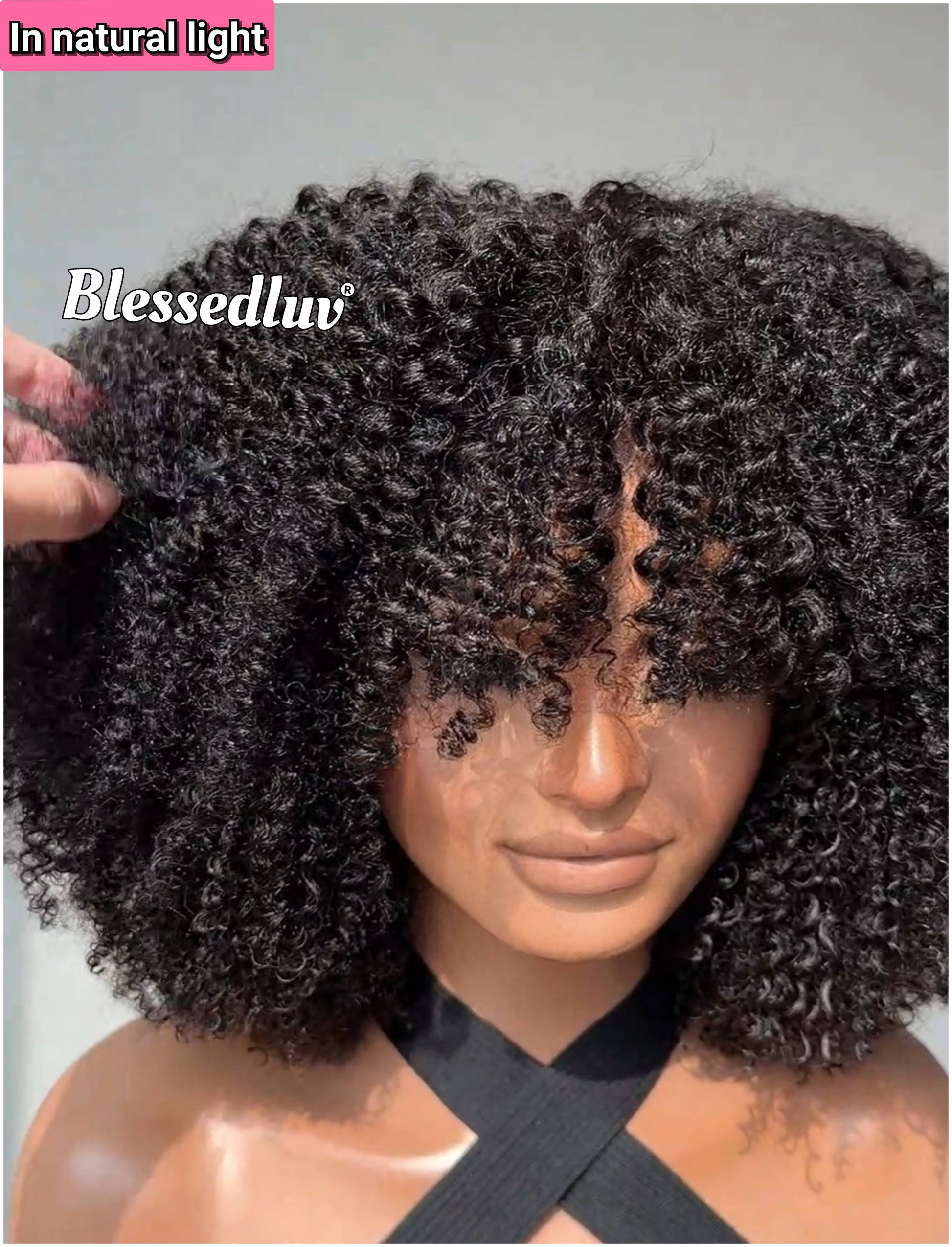 Peace - 300% Afro Curly Bangs Texture Bangs Glueless Wig-Blessedluv.com-Brazilianweave.com