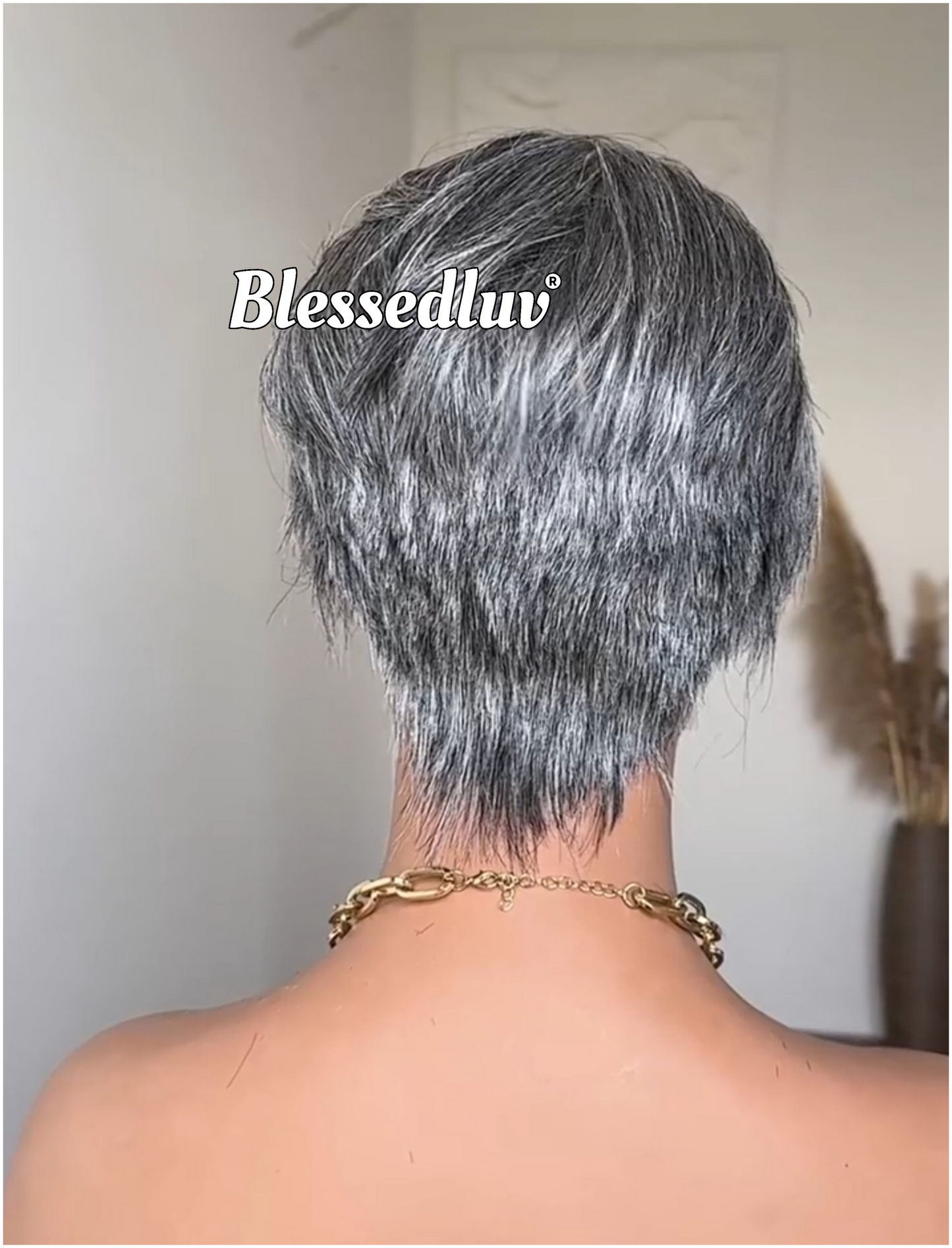 Sylvia - Elegant Salt & Pepper Grey Pixie HD Glueless Lace Wig-Blessedluv.com-Brazilianweave.com