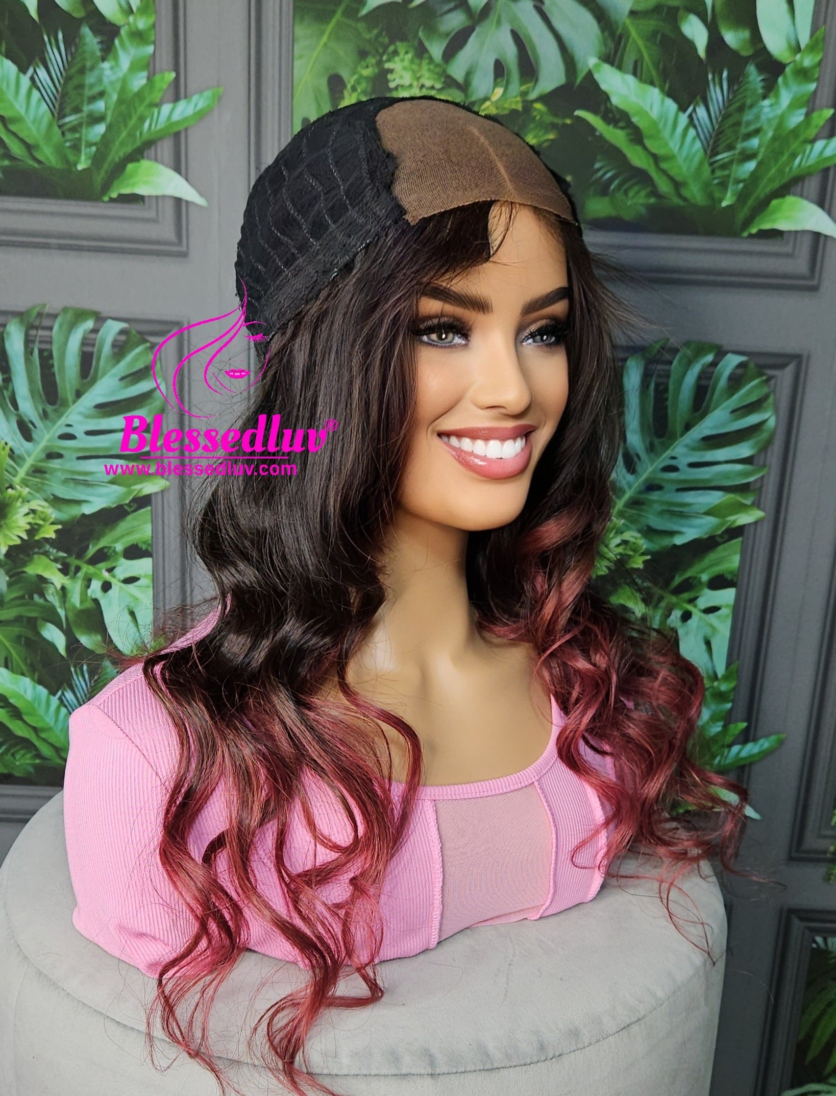 Daisy - Burgundy Ombré Closure Wig-Wigs-www.blessedluv.com-Brazilianweave.com