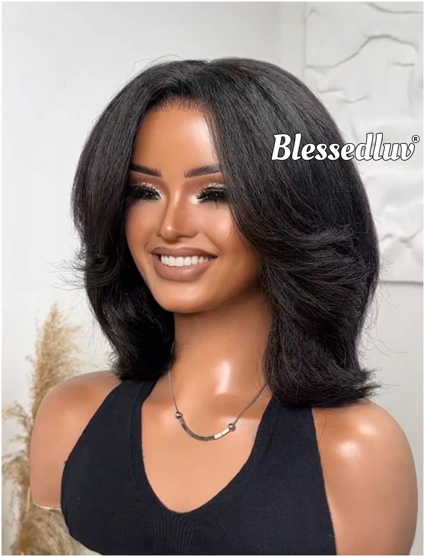 Amelia - Layered Kinky Straight Texture Glueless Wig-Blessedluv.com-Brazilianweave.com