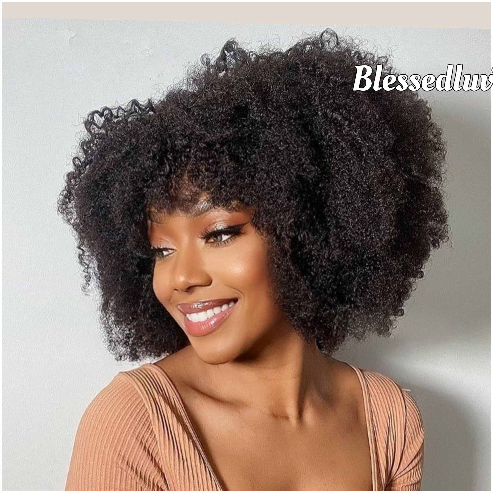 Peace - 300% Afro Curly Bangs Texture Bangs Glueless Wig-Blessedluv.com-Brazilianweave.com
