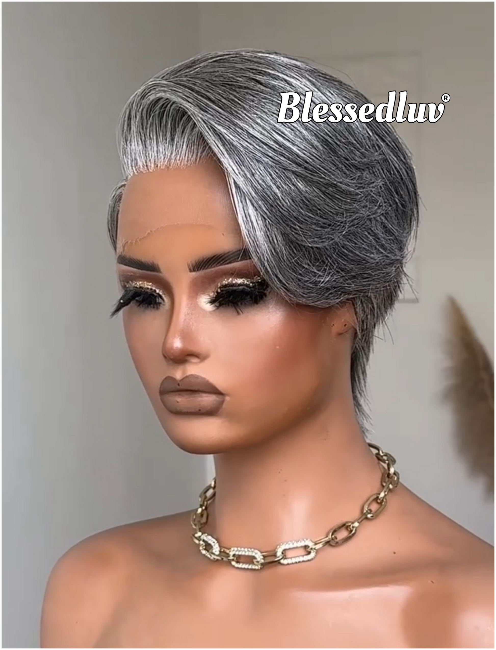 Sylvia - Elegant Salt & Pepper Grey Pixie HD Glueless Lace Wig-Blessedluv.com-Brazilianweave.com