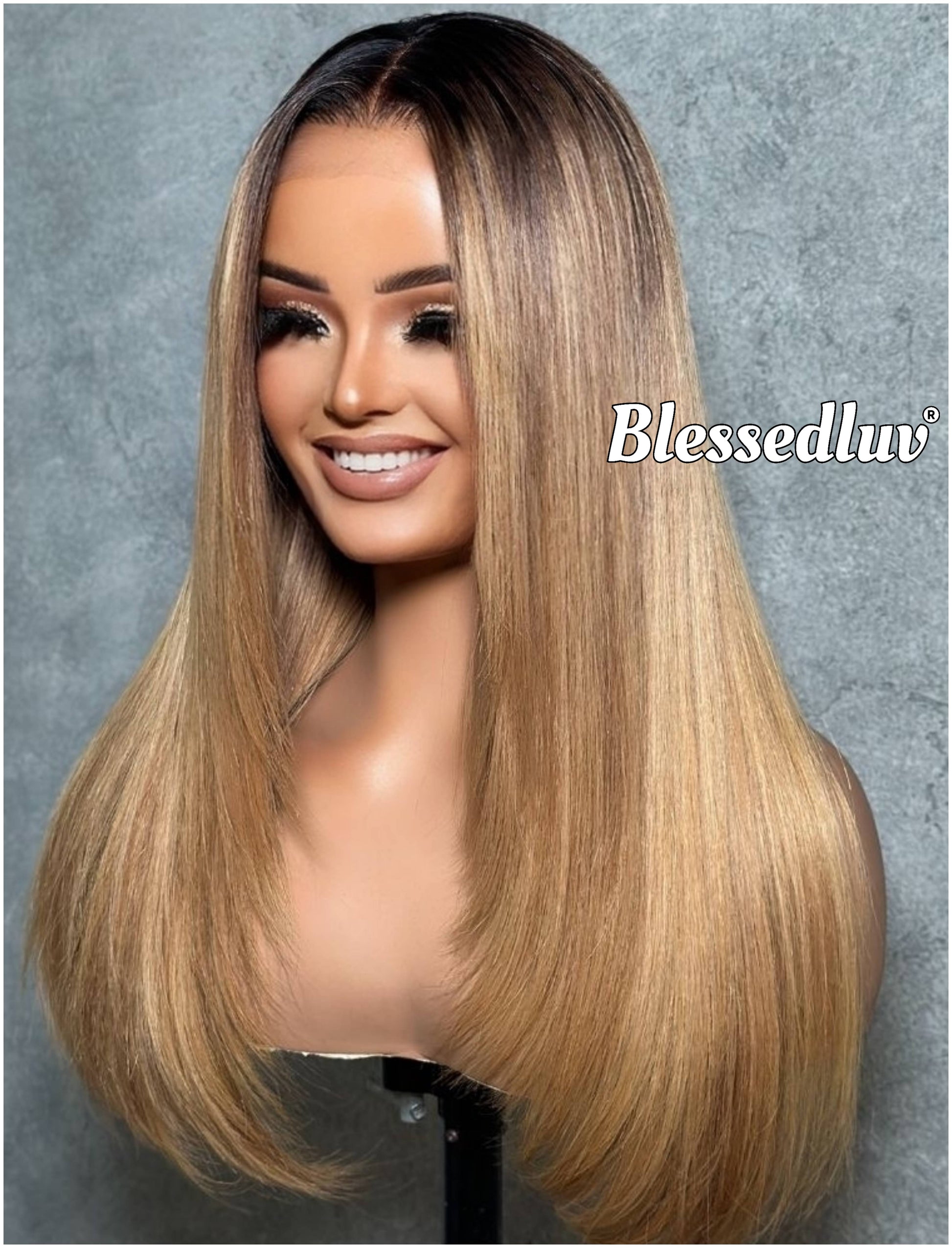 Chelsea – Glueless Layered HD 13x4 Frontal Lace Wig in Golden Ombré, Ready to Wear-Blessedluv.com-Brazilianweave.com