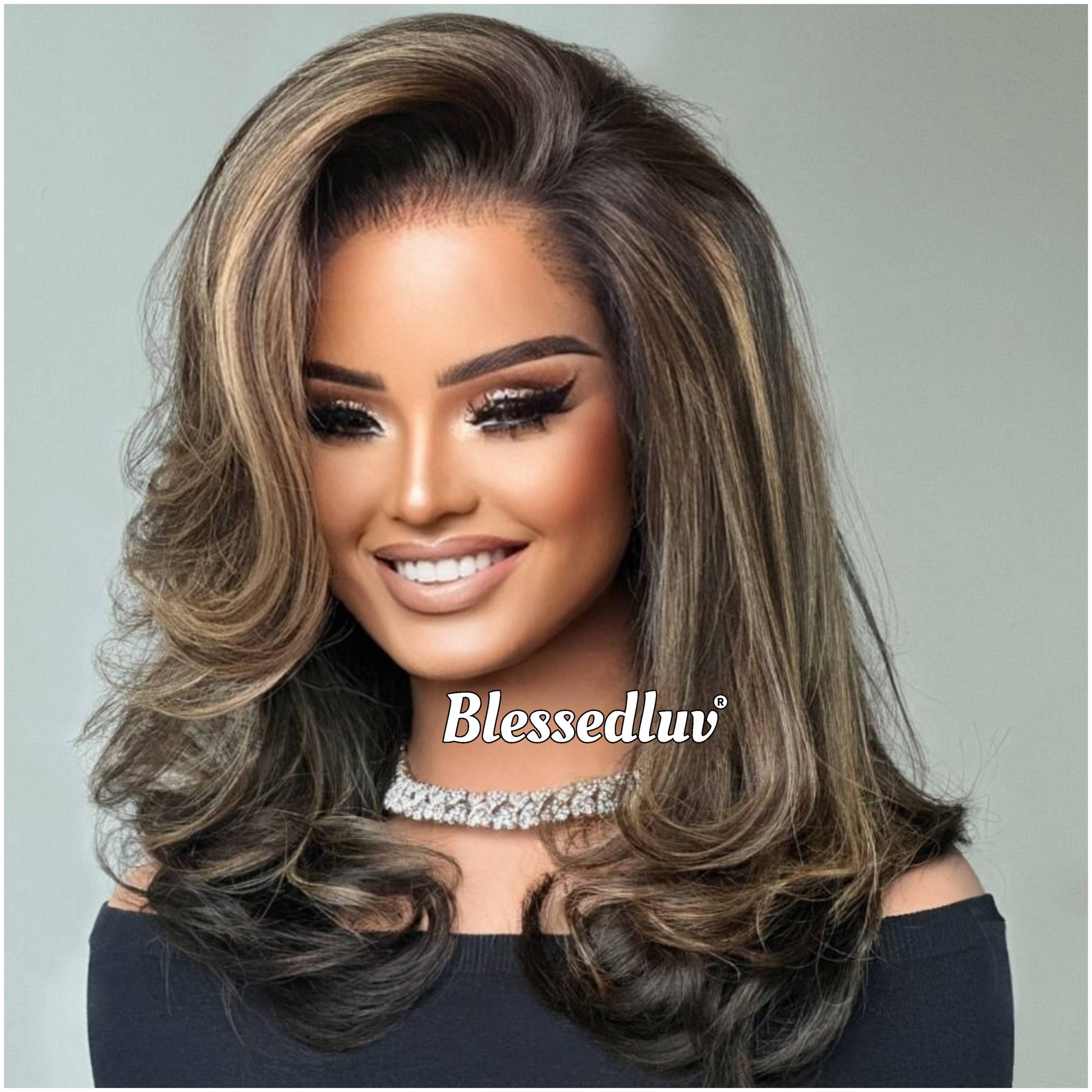 Tiffany – Glueless Layered HD Lace Wig in Highlights, Ready to Wear-Blessedluv.com-Brazilianweave.com