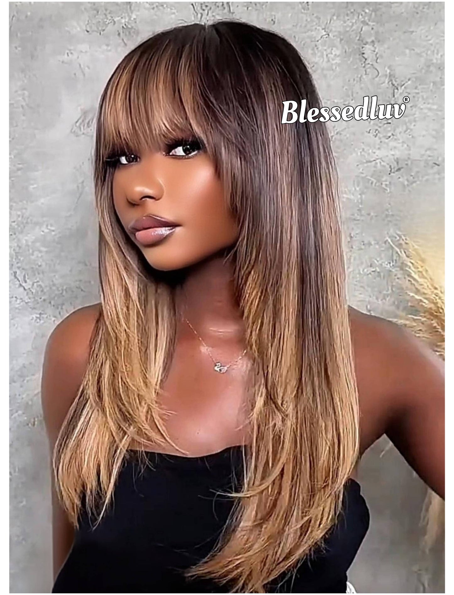Mabel – Glueless Layered Bangs HD 5x5 Closure Lace Wig Balayage, Ready to Wear-Blessedluv.com-Brazilianweave.com