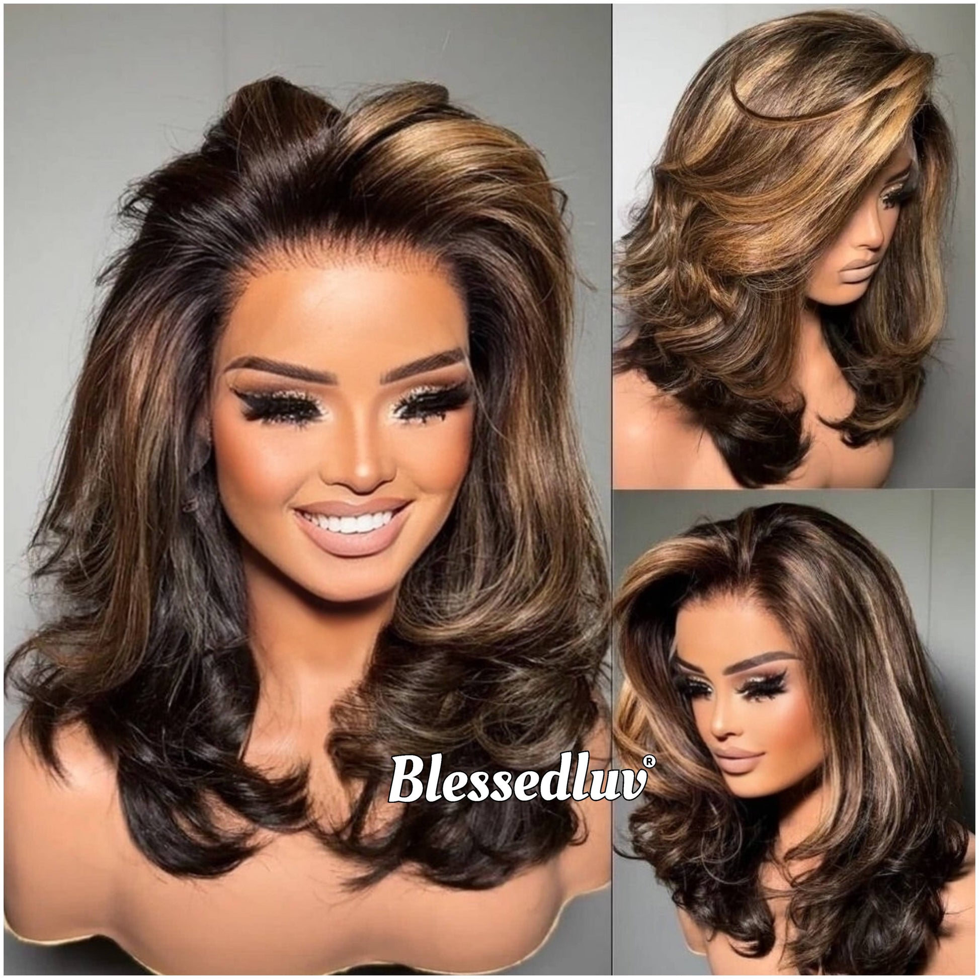 Tiffany – Glueless Layered HD Lace Wig in Highlights, Ready to Wear-Blessedluv.com-Brazilianweave.com