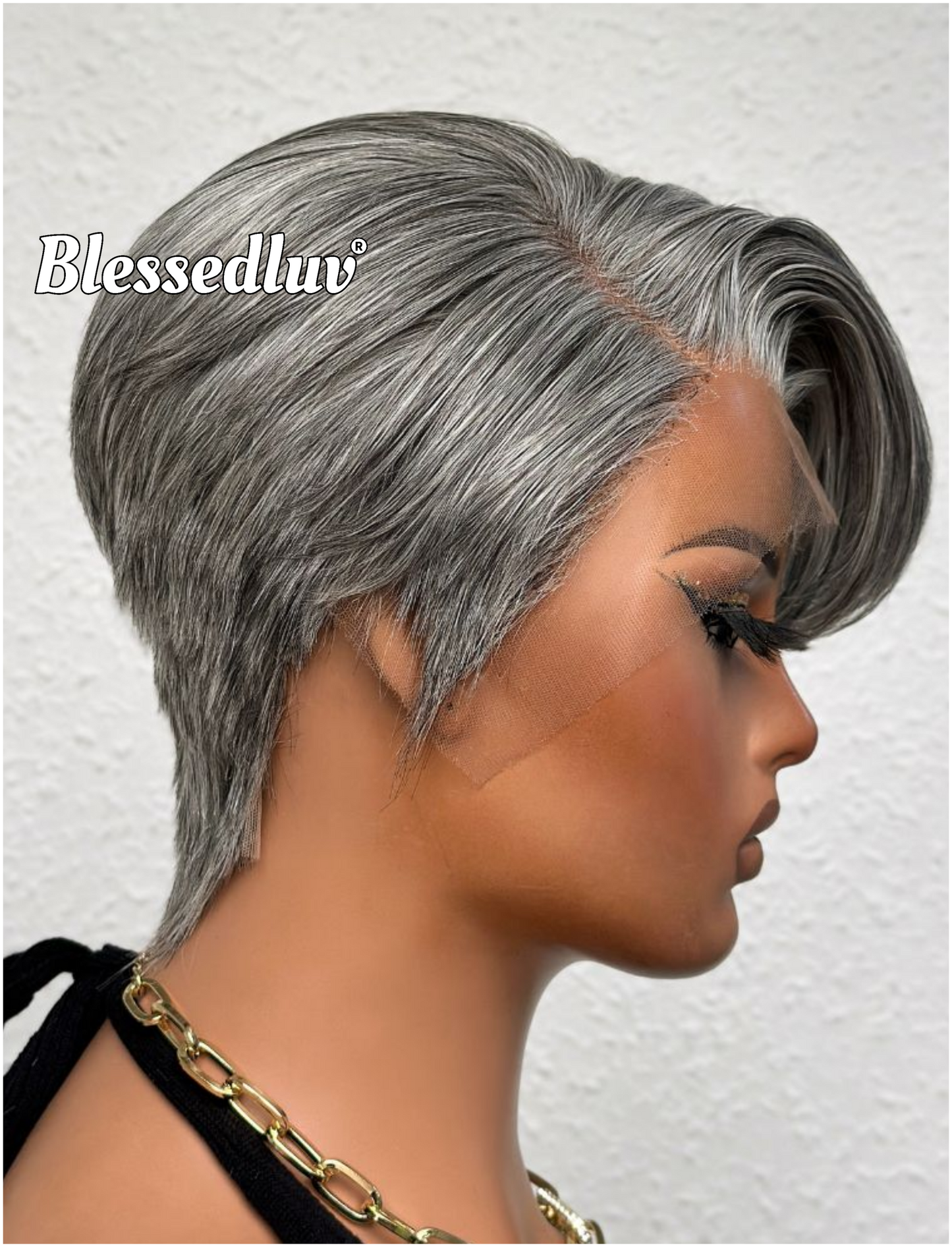 Sylvia - Elegant Salt & Pepper Grey Pixie HD Glueless Lace Wig-Blessedluv.com-Brazilianweave.com