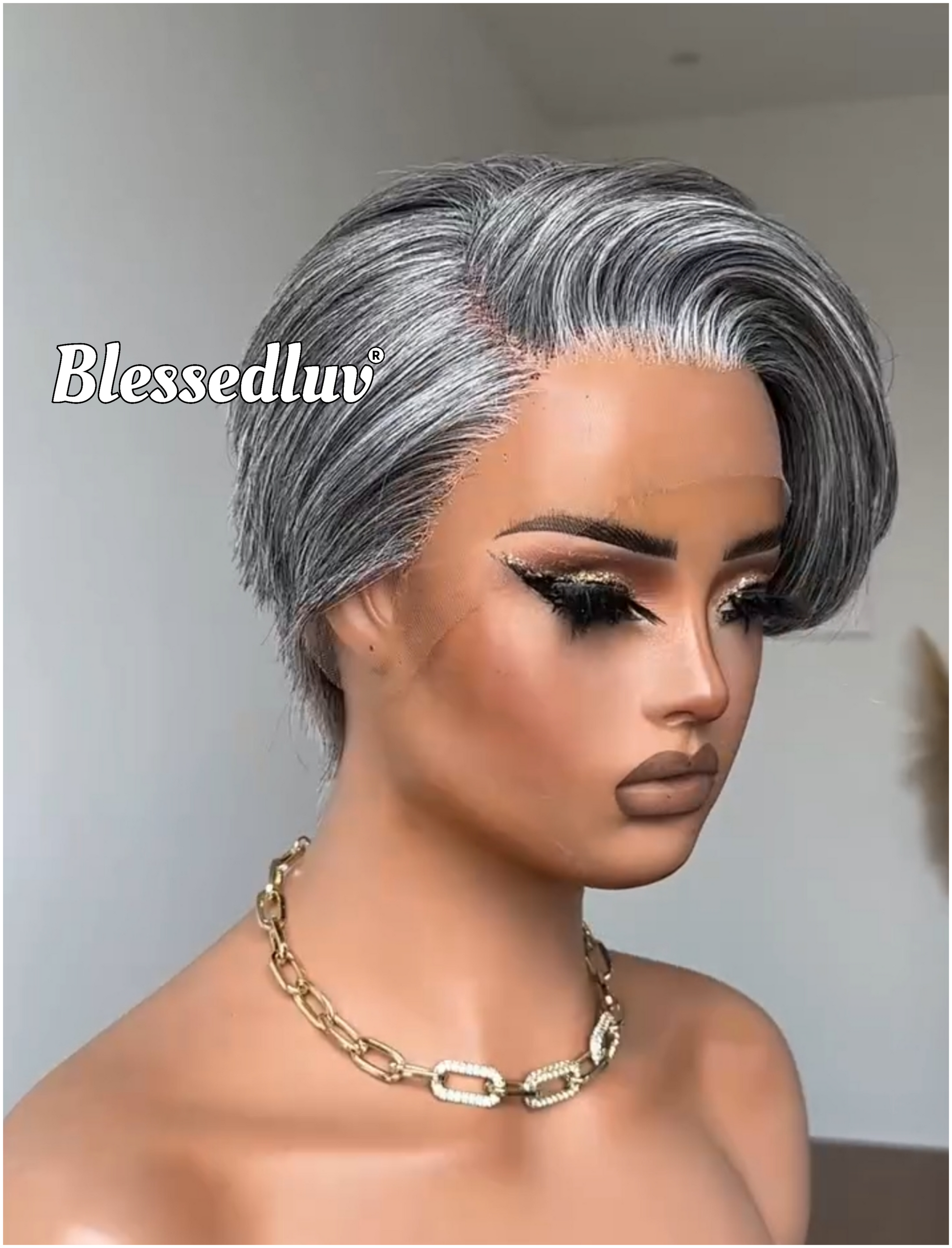 Sylvia - Elegant Salt & Pepper Grey Pixie HD Glueless Lace Wig-Blessedluv.com-Brazilianweave.com