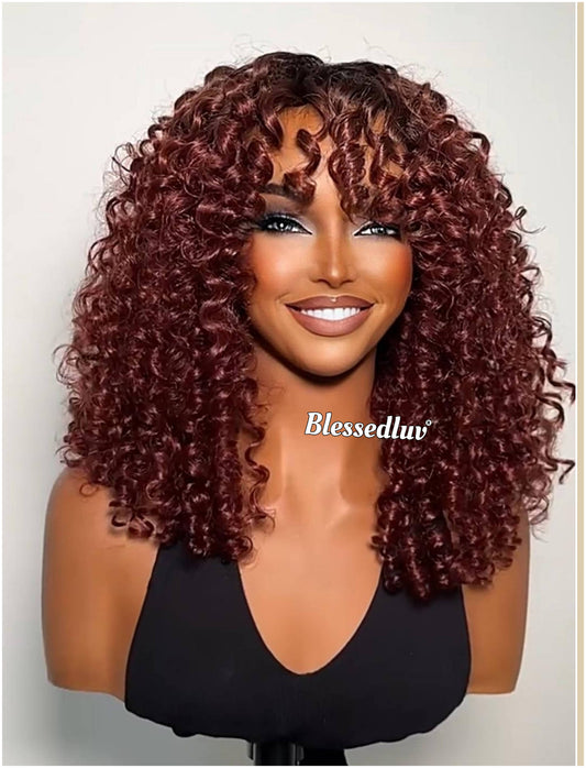 Ginger – Glueless Curly Bangs Wig Balayage, Ready to Wear-Blessedluv.com-Brazilianweave.com