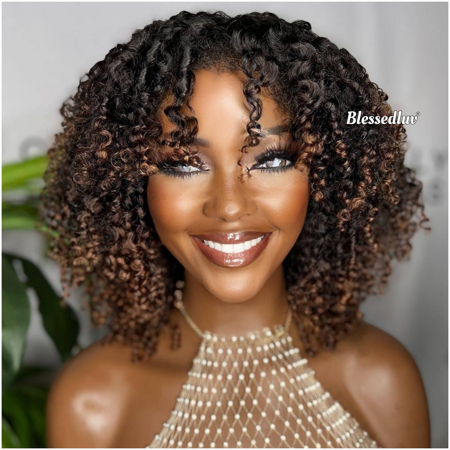 Kia - Glueless Kinky Curly Ombré Texture Wig-Blessedluv.com-Brazilianweave.com