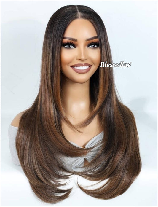 Kristen – Layered Premium Human Hair Blend Wig-Wig-Blessedluv.com-Brazilianweave.com