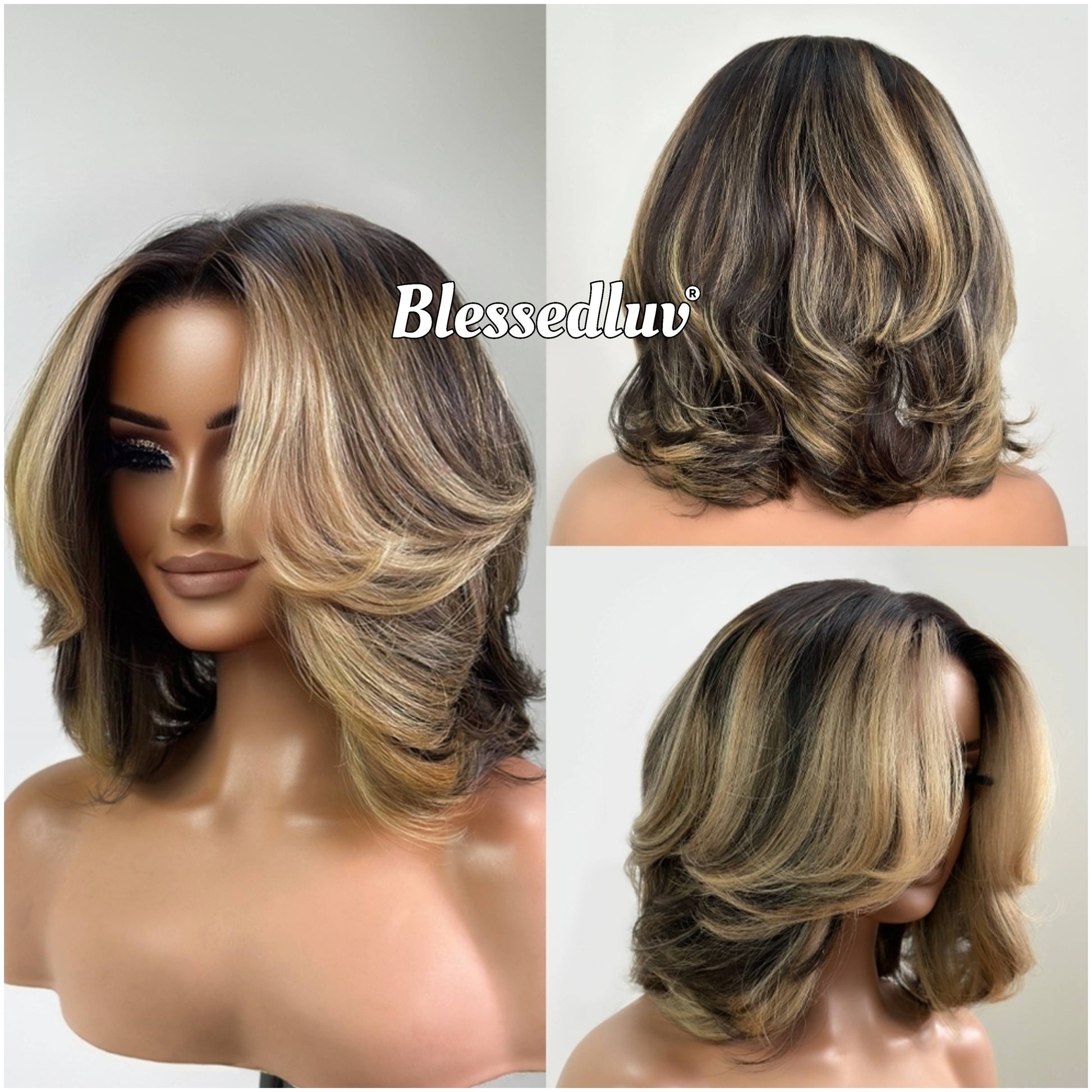 Jess - Blonde Highlights Glueless Layered HD Closure Lace Wig, Ready to Wear-Blessedluv.com-Brazilianweave.com