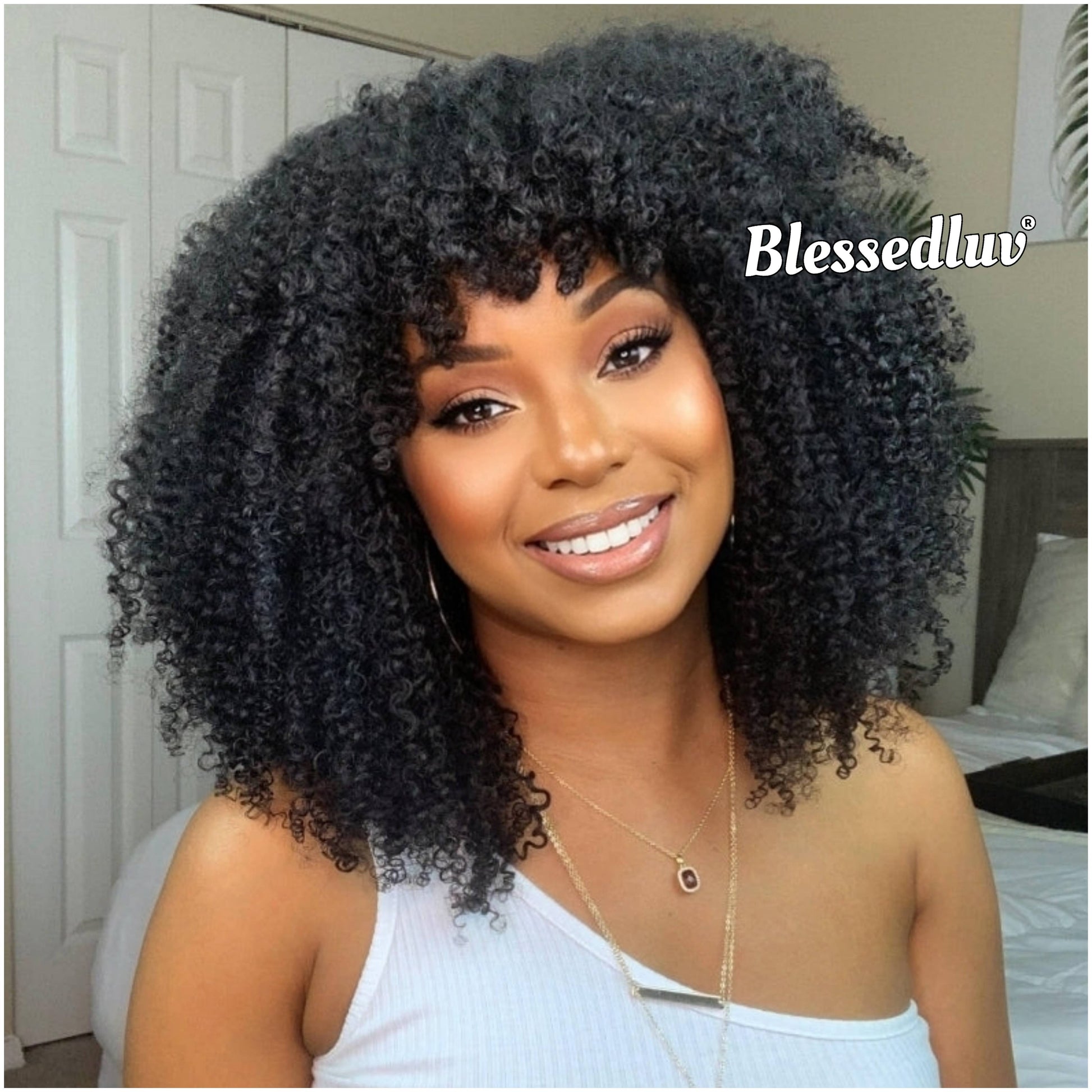 Peace - 300% Afro Curly Bangs Texture Bangs Glueless Wig-Blessedluv.com-Brazilianweave.com
