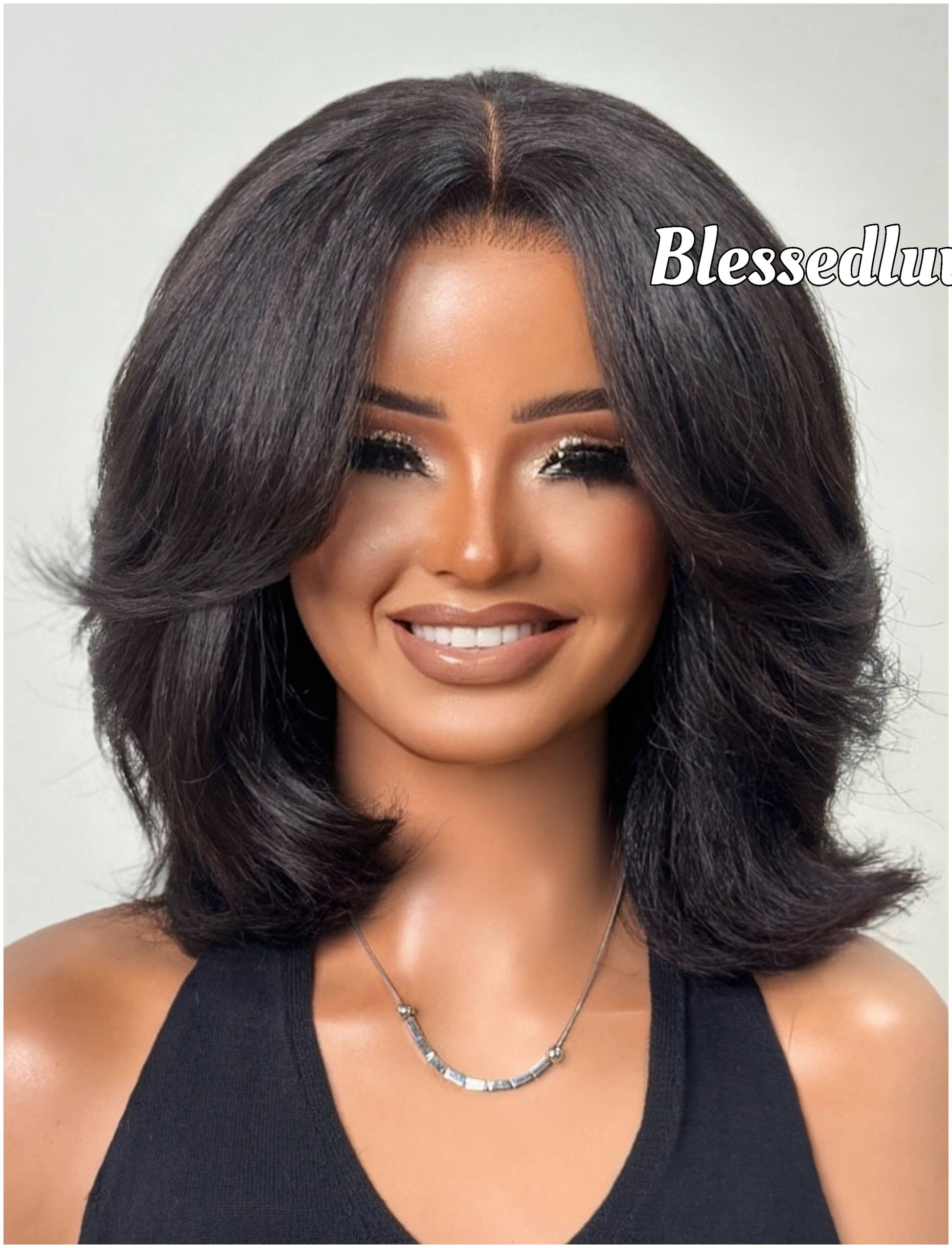 Amelia - Layered Kinky Straight Texture Glueless Wig-Blessedluv.com-Brazilianweave.com