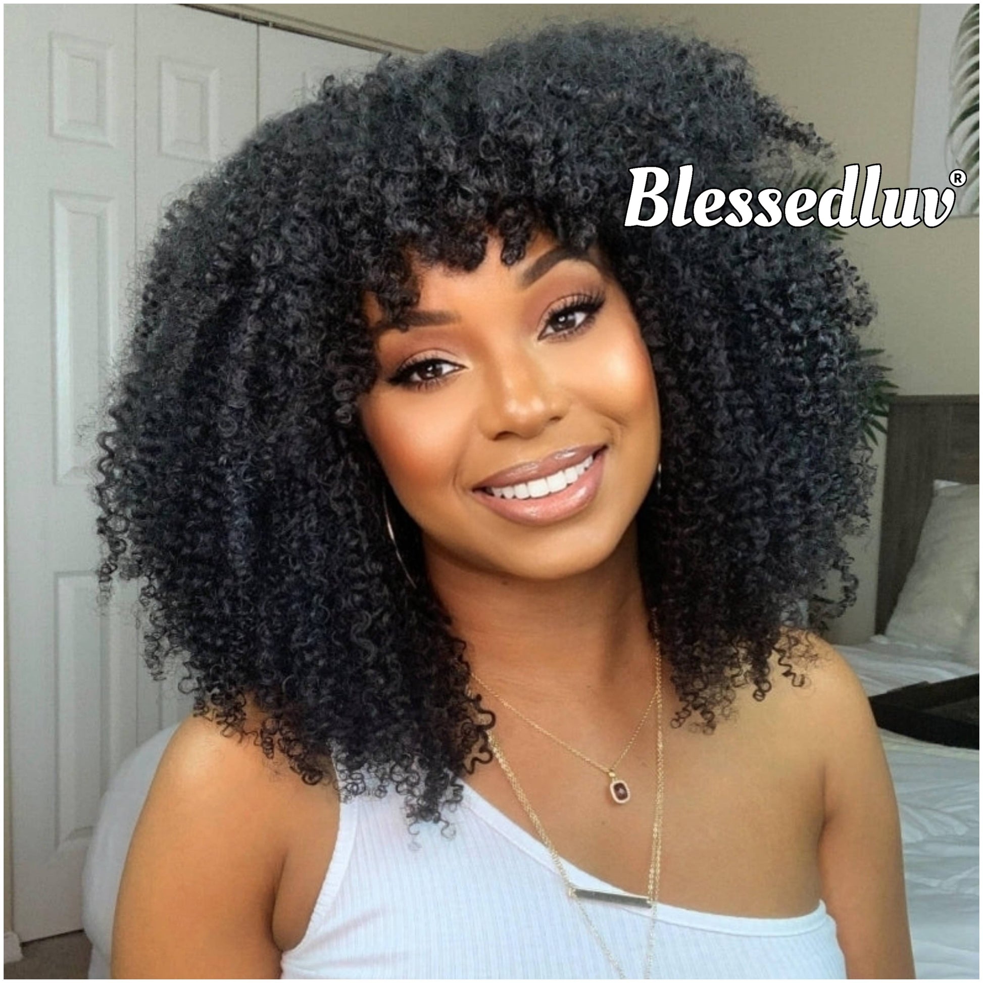 Peace - 300% Afro Curly Bangs Texture Bangs Glueless Wig-Blessedluv.com-Brazilianweave.com