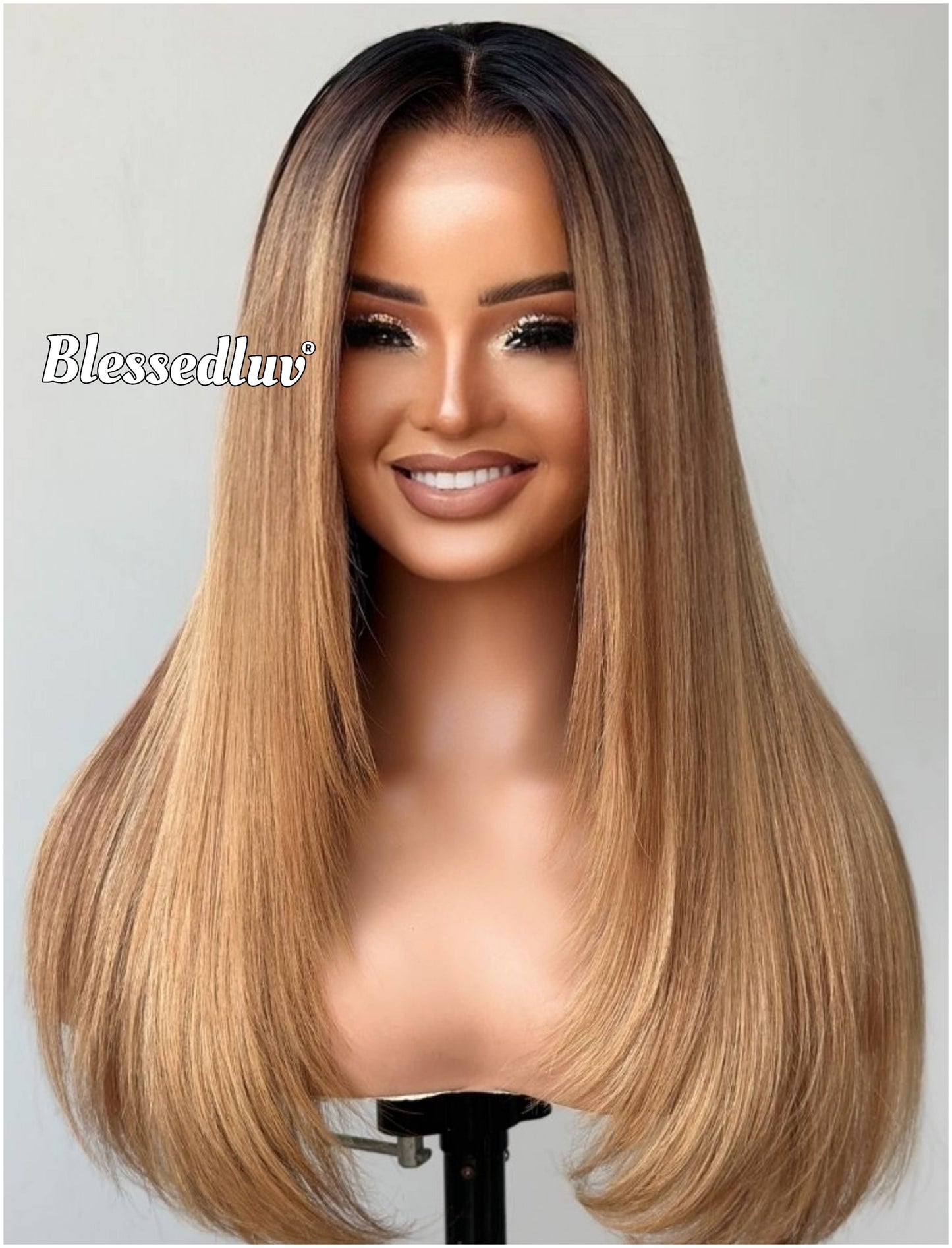 Chelsea – Glueless Layered HD 13x4 Frontal Lace Wig in Golden Ombré, Ready to Wear-Blessedluv.com-Brazilianweave.com