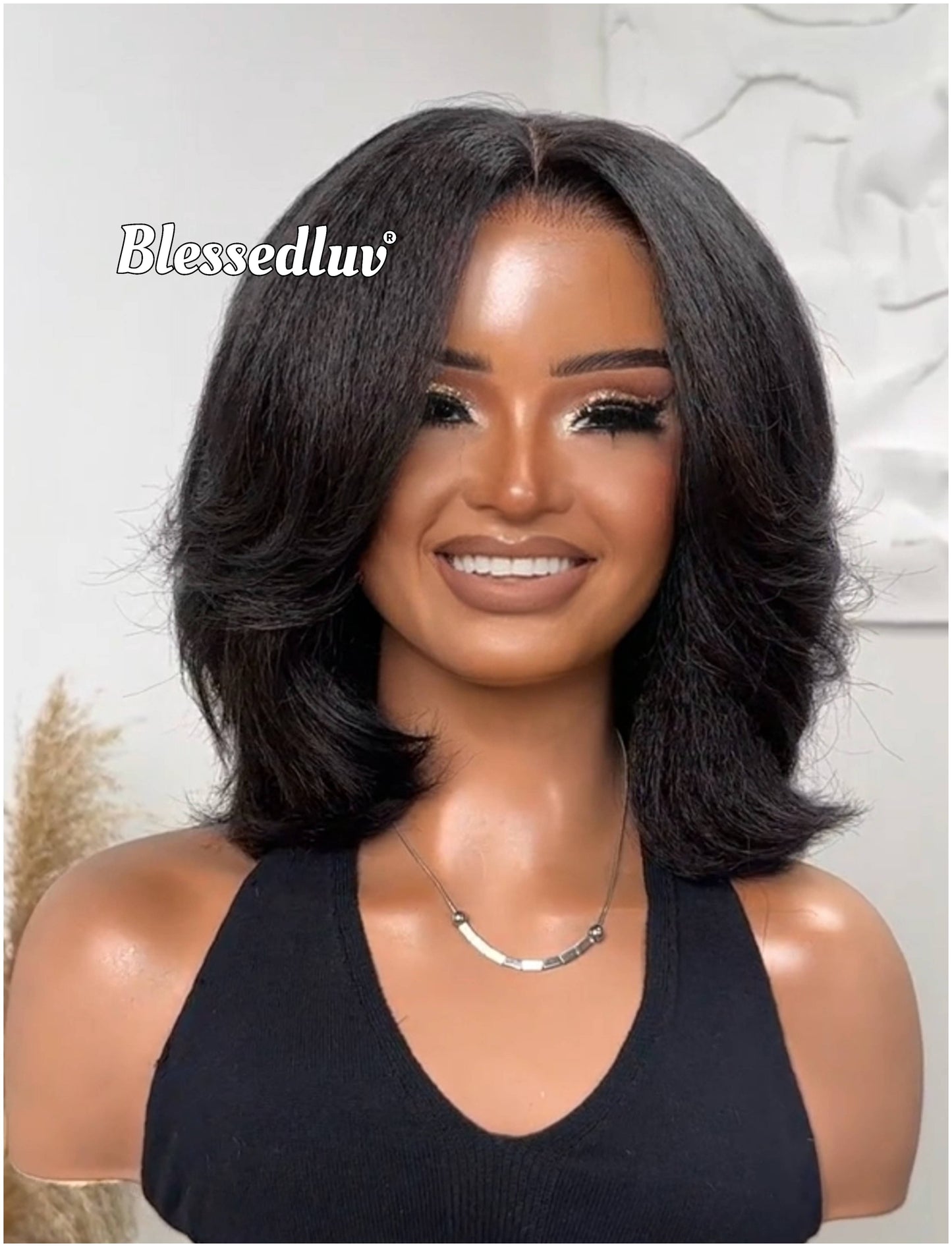 Amelia - Layered Kinky Straight Texture Glueless Wig-Blessedluv.com-Brazilianweave.com