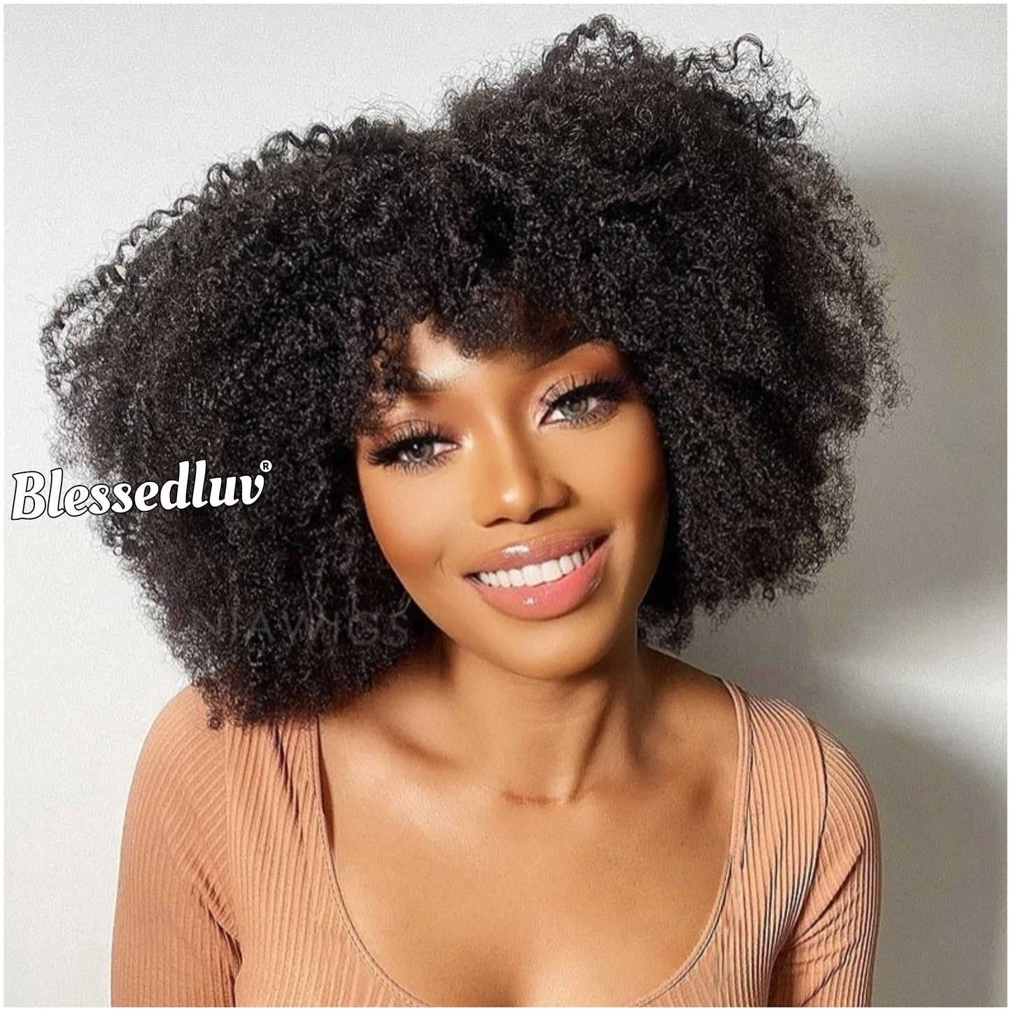 Peace - 300% Afro Curly Bangs Texture Bangs Glueless Wig-Blessedluv.com-Brazilianweave.com