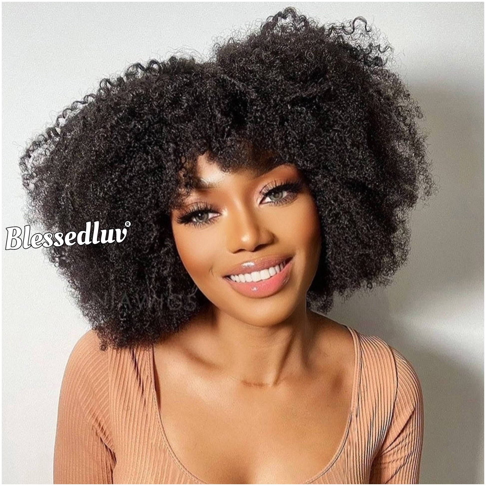 Peace - 300% Afro Curly Bangs Texture Bangs Glueless Wig-Blessedluv.com-Brazilianweave.com