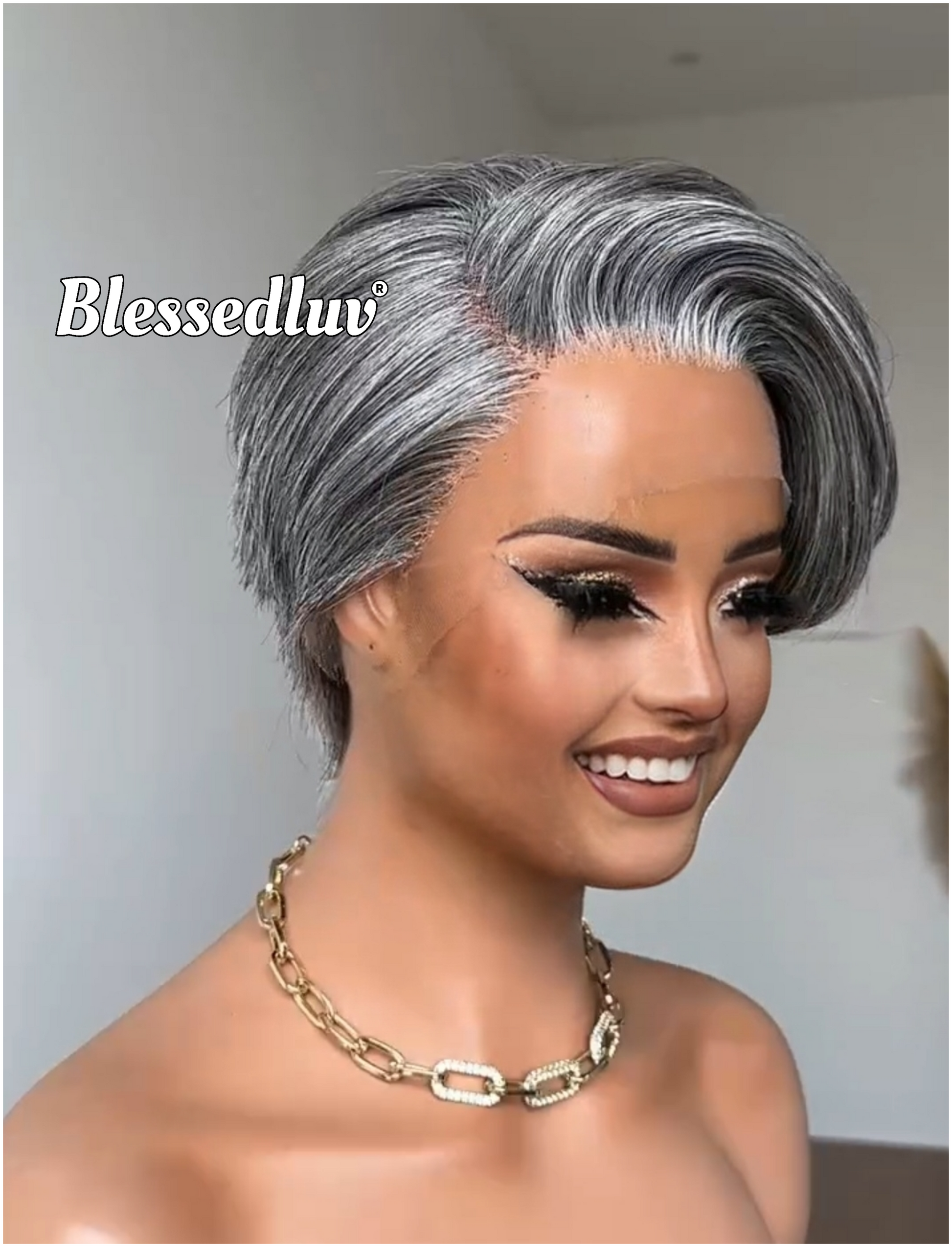Sylvia - Elegant Salt & Pepper Grey Pixie HD Glueless Lace Wig-Blessedluv.com-Brazilianweave.com