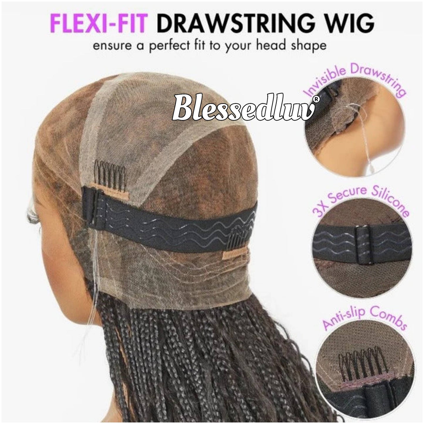 Nadia - Twisted Knotless Bohemian Locs Braids Full Lace HD Wig – Adjustable Drawstring-Wig-Blessedluv.com-Brazilianweave.com