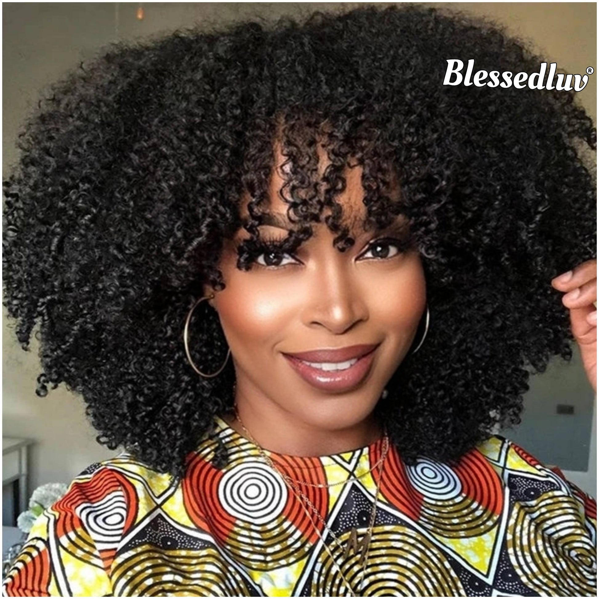 Peace - 300% Afro Curly Bangs Texture Bangs Glueless Wig-Blessedluv.com-Brazilianweave.com