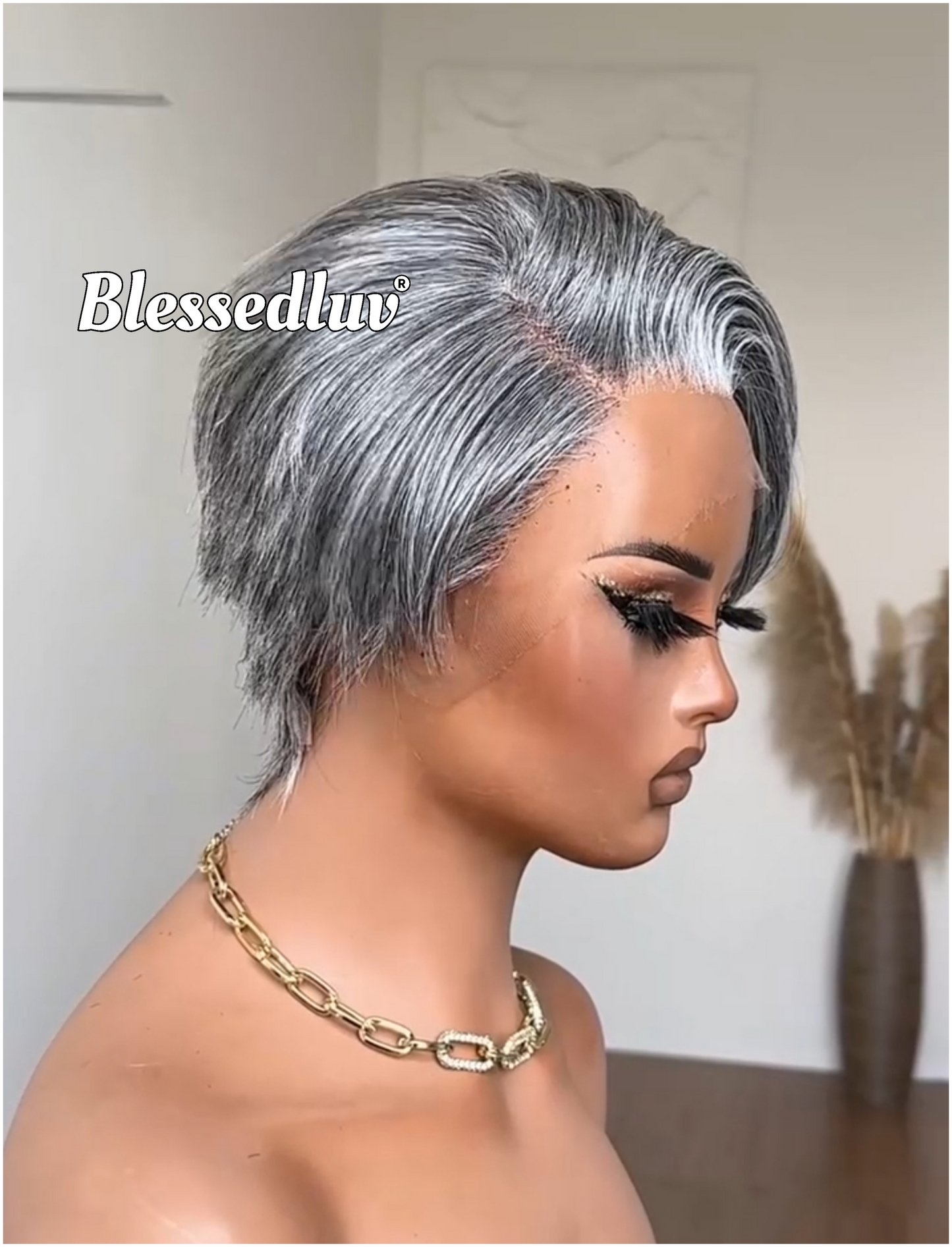 Sylvia - Elegant Salt & Pepper Grey Pixie HD Glueless Lace Wig-Blessedluv.com-Brazilianweave.com