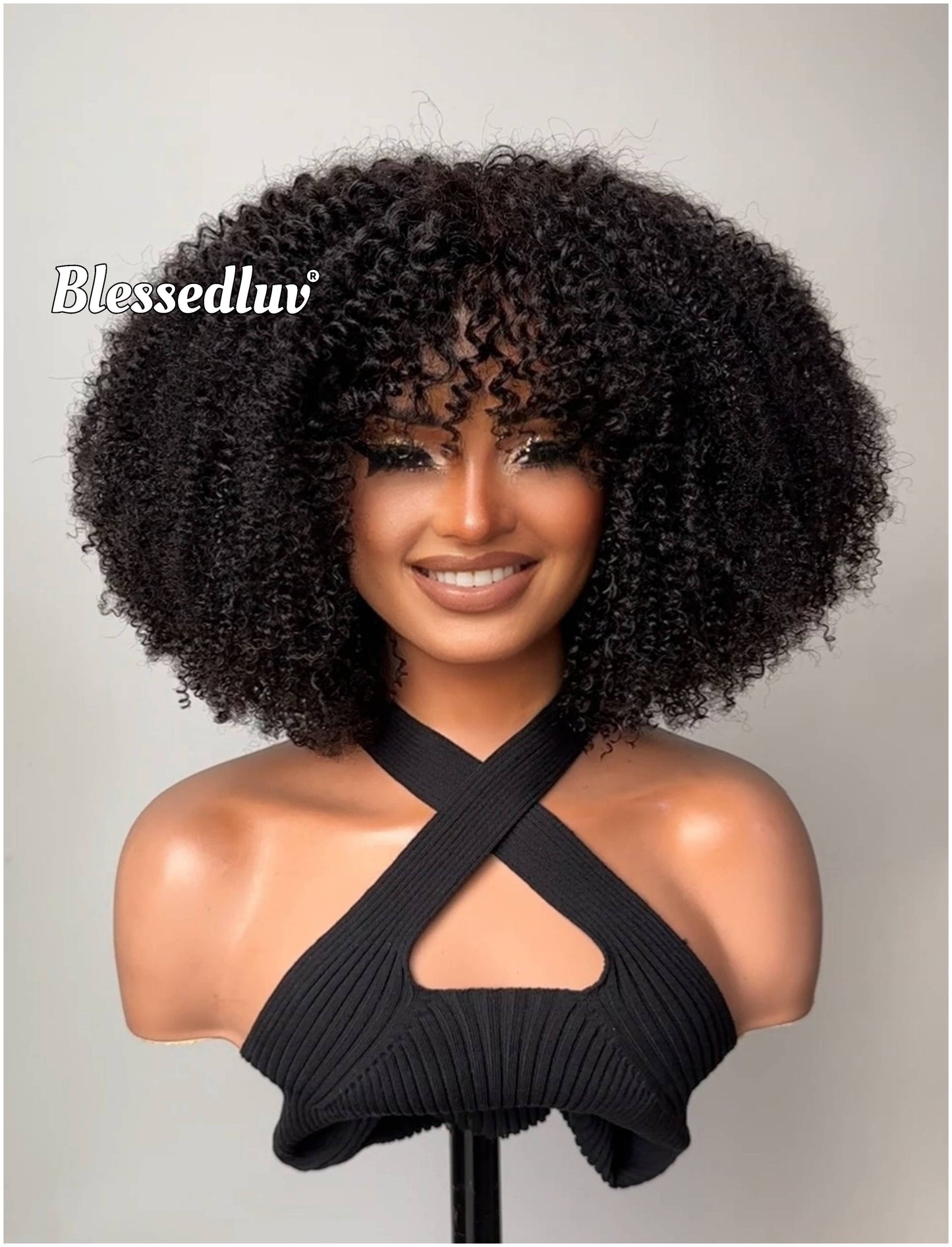 Peace - 300% Afro Curly Bangs Texture Bangs Glueless Wig-Blessedluv.com-Brazilianweave.com