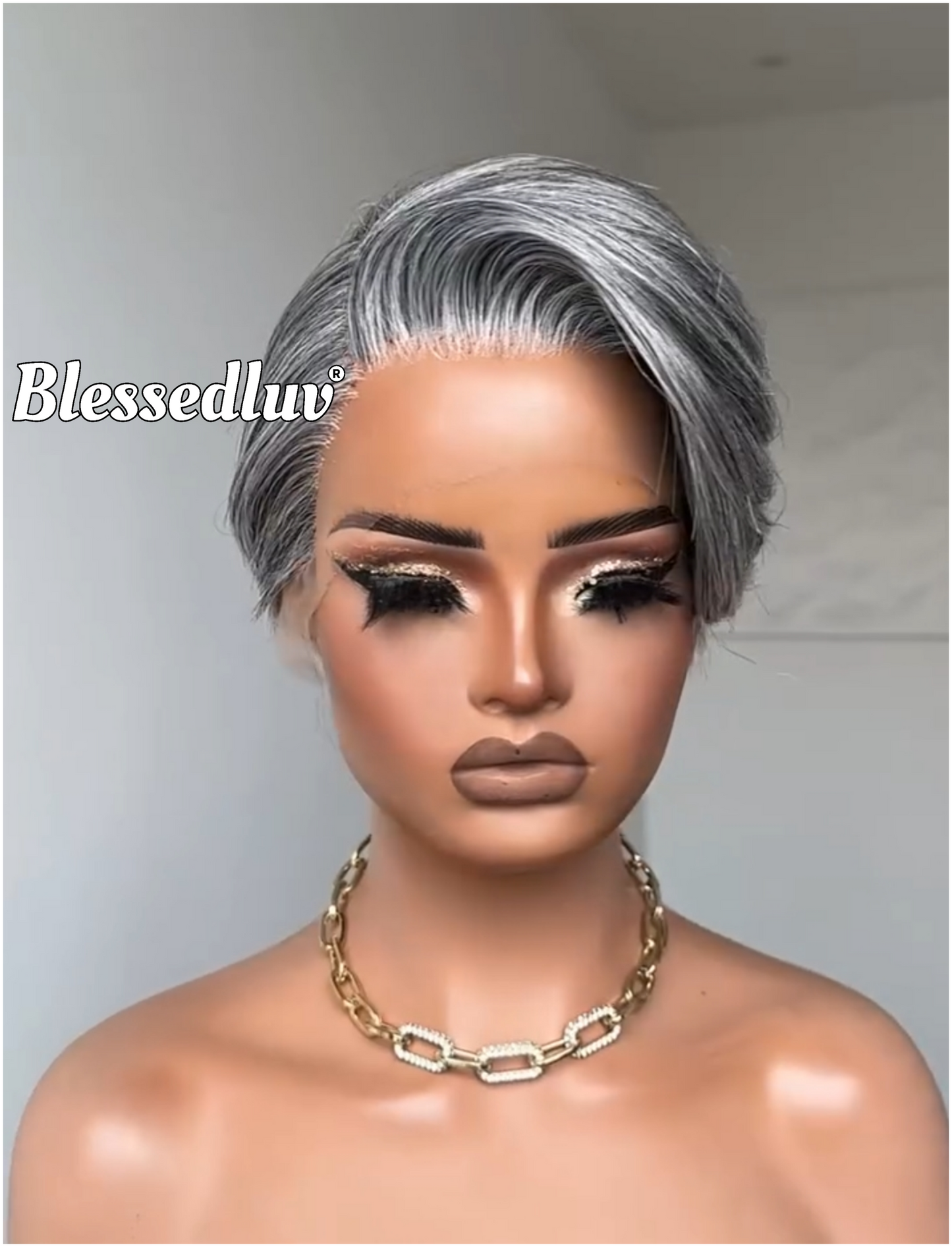 Sylvia - Elegant Salt & Pepper Grey Pixie HD Glueless Lace Wig-Blessedluv.com-Brazilianweave.com