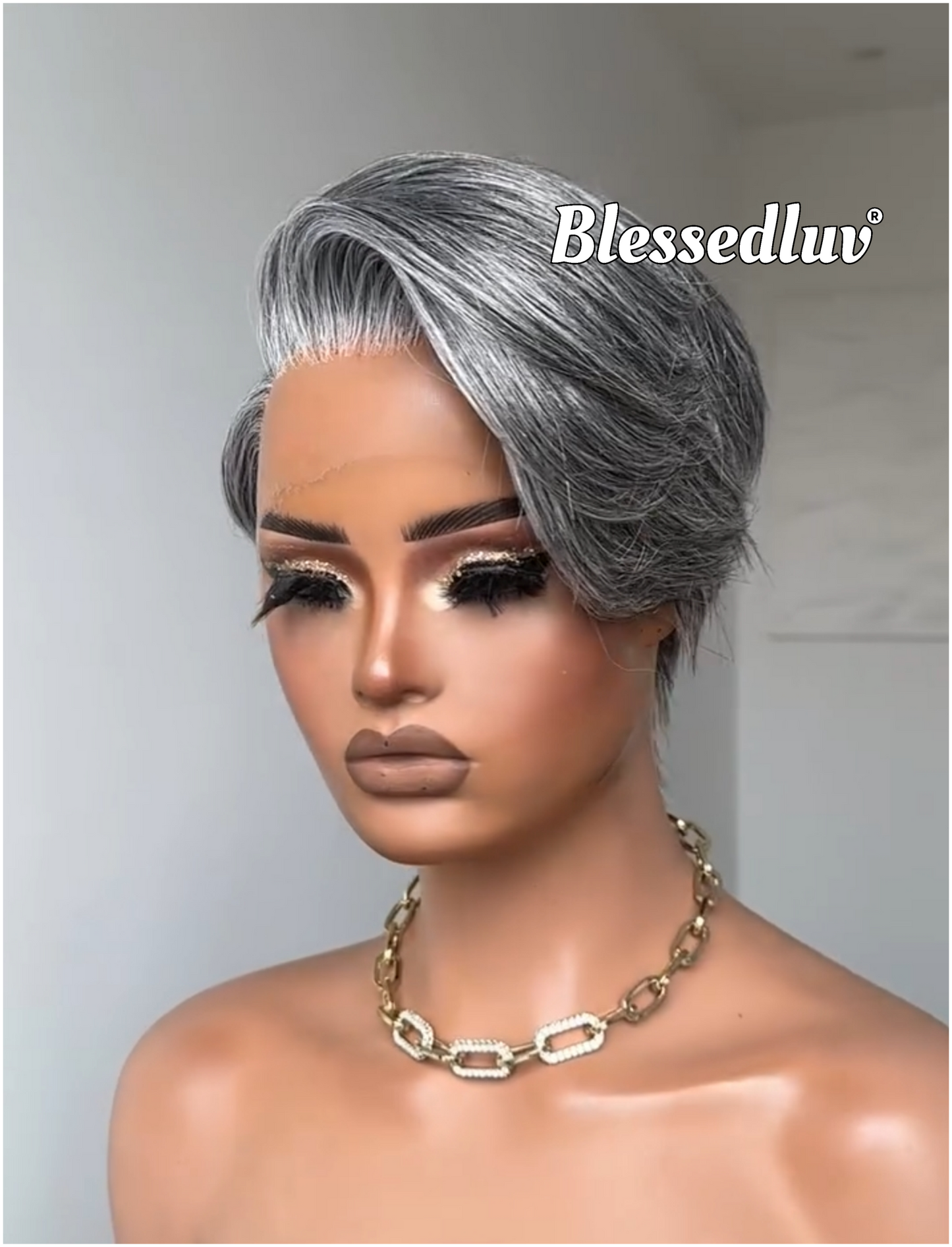 Sylvia - Elegant Salt & Pepper Grey Pixie HD Glueless Lace Wig-Blessedluv.com-Brazilianweave.com