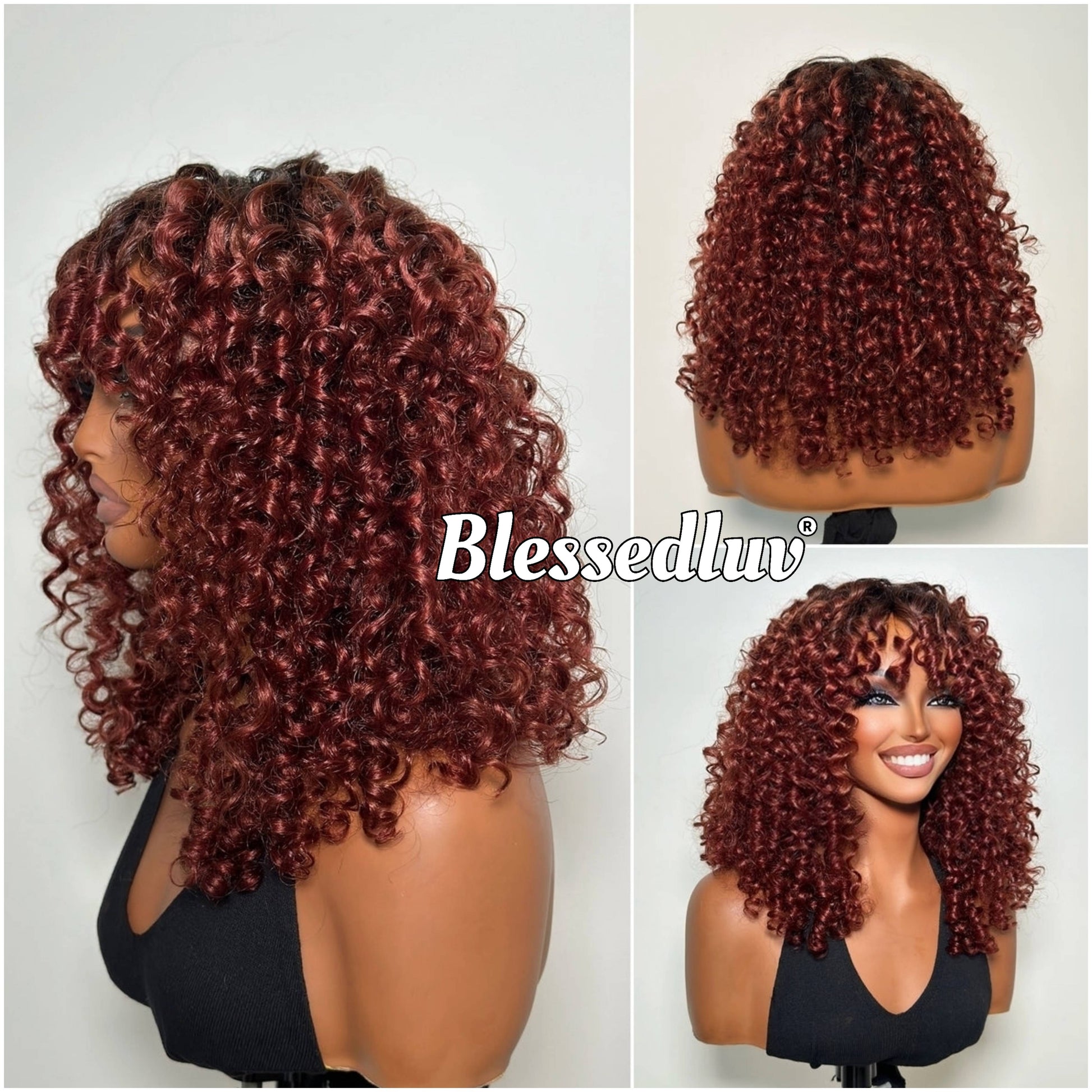 Ginger – Glueless Curly Bangs Wig Balayage, Ready to Wear-Blessedluv.com-Brazilianweave.com