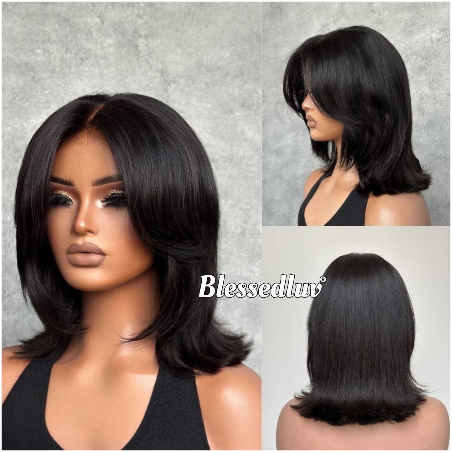 Rachel – Glueless Bangs Layered HD Closure Lace Wig , Ready to Wear-Blessedluv.com-Brazilianweave.com