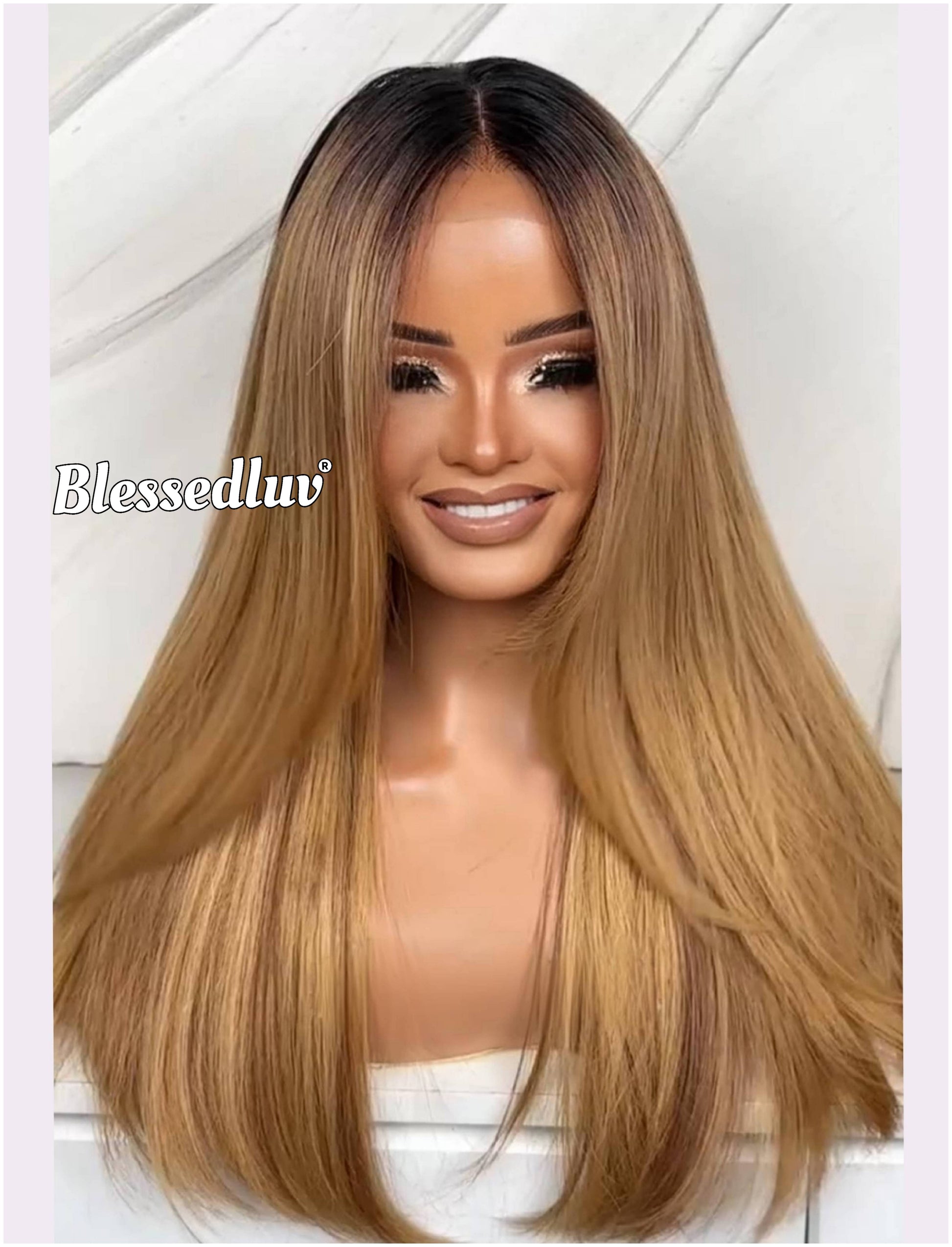 Chelsea – Glueless Layered HD 13x4 Frontal Lace Wig in Golden Ombré, Ready to Wear-Blessedluv.com-Brazilianweave.com