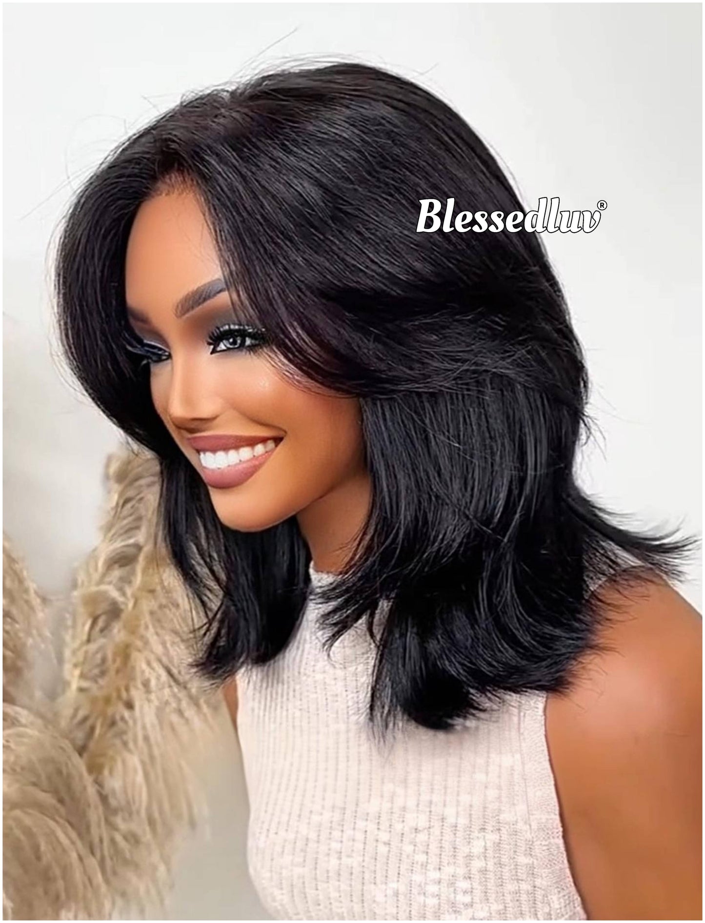 Rachel – Glueless Bangs Layered HD Closure Lace Wig , Ready to Wear-Blessedluv.com-Brazilianweave.com