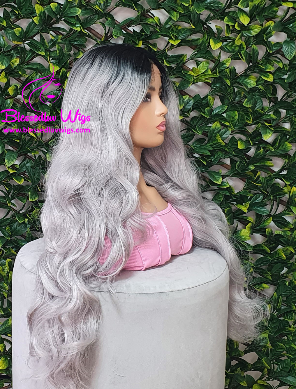 Alina- Synthetic Ombré Silver Grey 13x4 Lace Frontal Wig-Brazilianweave.com-Brazilianweave.com
