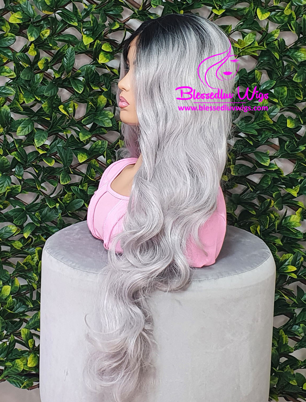 Alina- Synthetic Ombré Silver Grey 13x4 Lace Frontal Wig-Brazilianweave.com-Brazilianweave.com