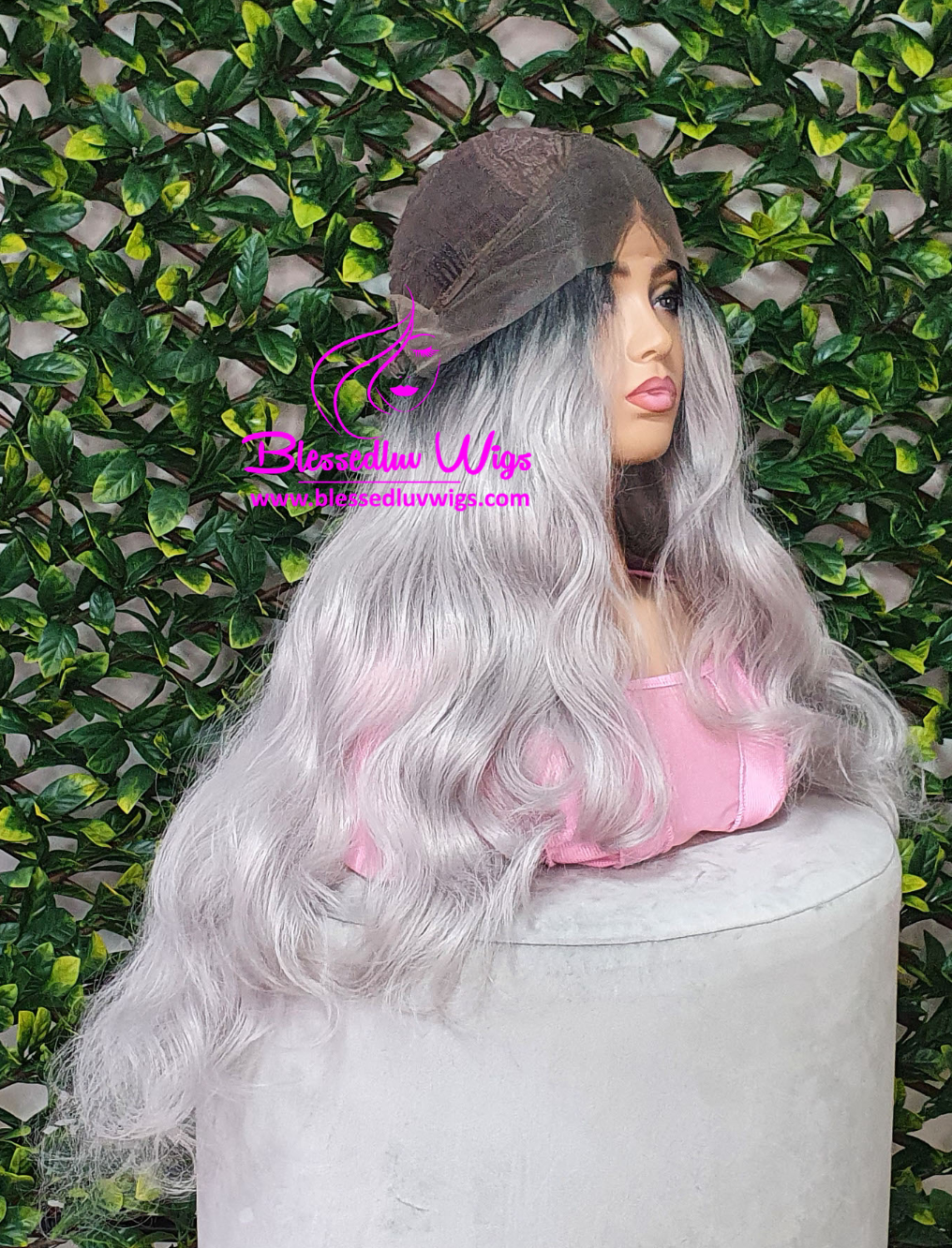 Alina- Synthetic Ombré Silver Grey 13x4 Lace Frontal Wig-Brazilianweave.com-Brazilianweave.com