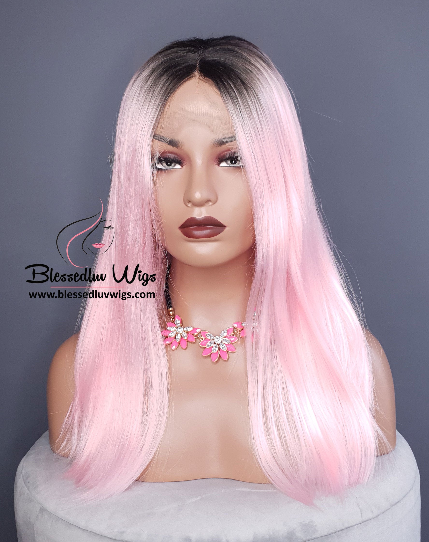 Cadi- Synthetic Ombré # Pink Synthetic 13x4 Lace Frontal Wig-Brazilianweave.com-Brazilianweave.com