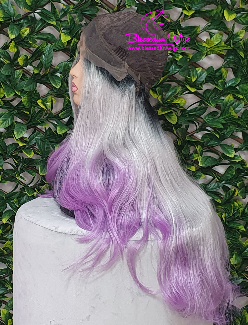 Bailey- Synthetic Ombré Silver Purple 13x4 Lace Frontal Wig-Brazilianweave.com-Brazilianweave.com