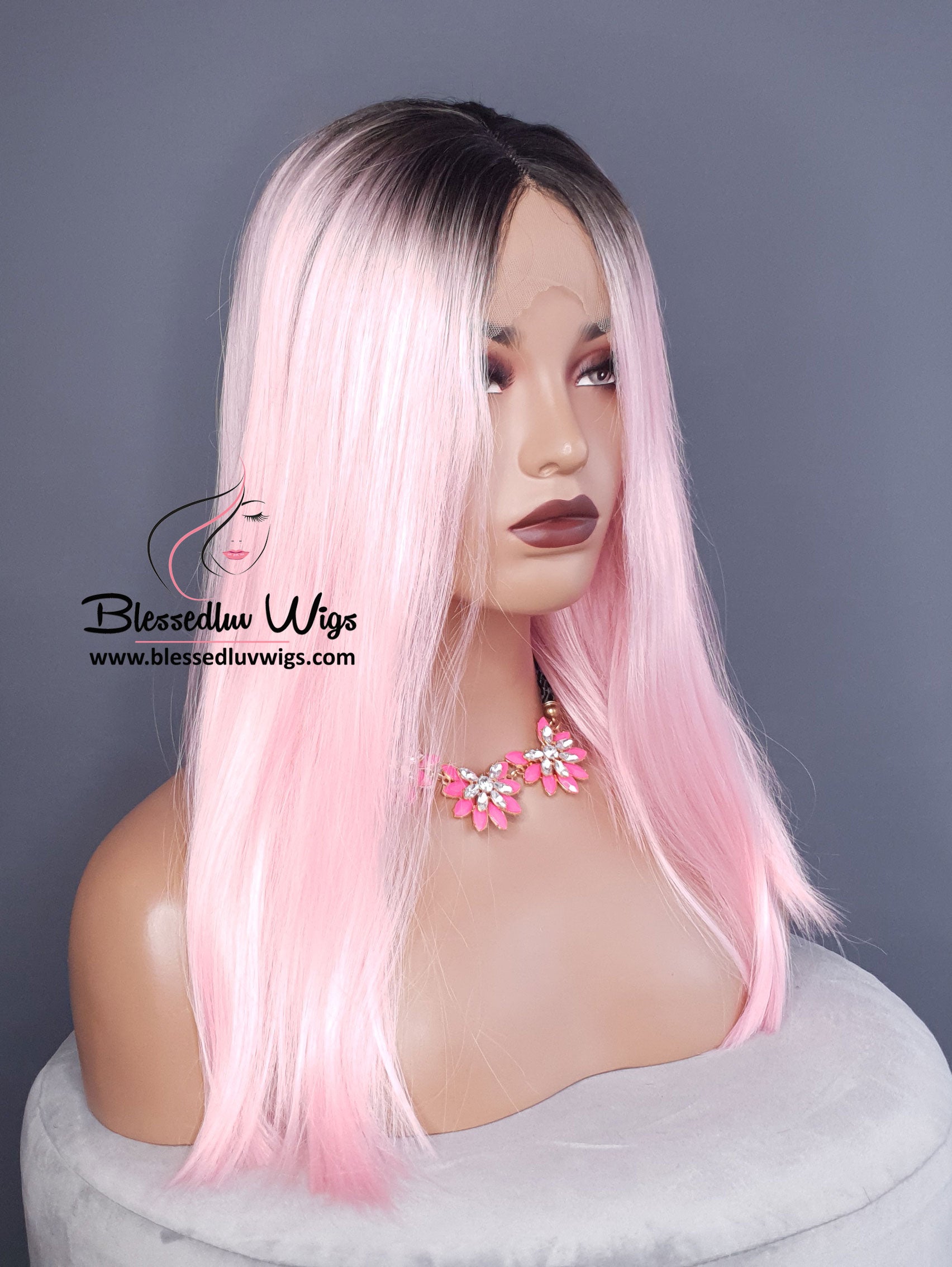 Cadi- Synthetic Ombré # Pink Synthetic 13x4 Lace Frontal Wig-Brazilianweave.com-Brazilianweave.com