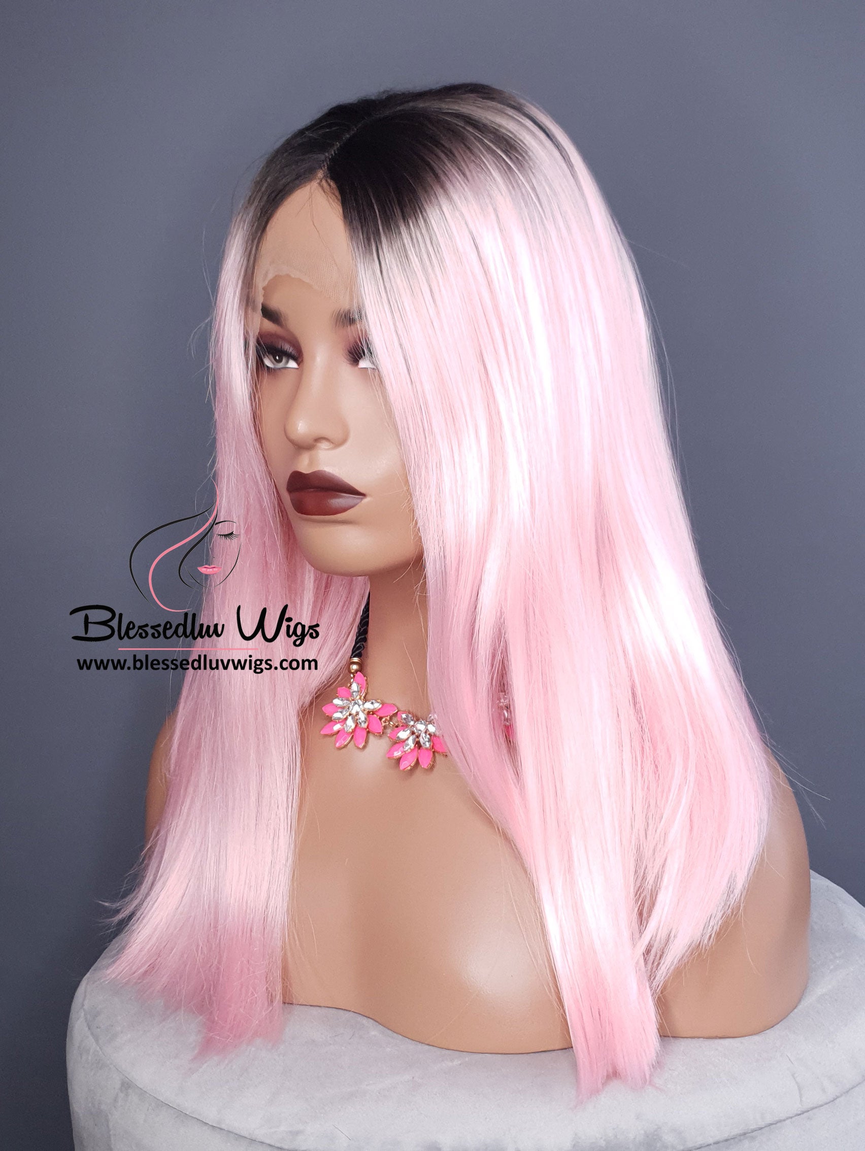 Cadi- Synthetic Ombré # Pink Synthetic 13x4 Lace Frontal Wig-Brazilianweave.com-Brazilianweave.com