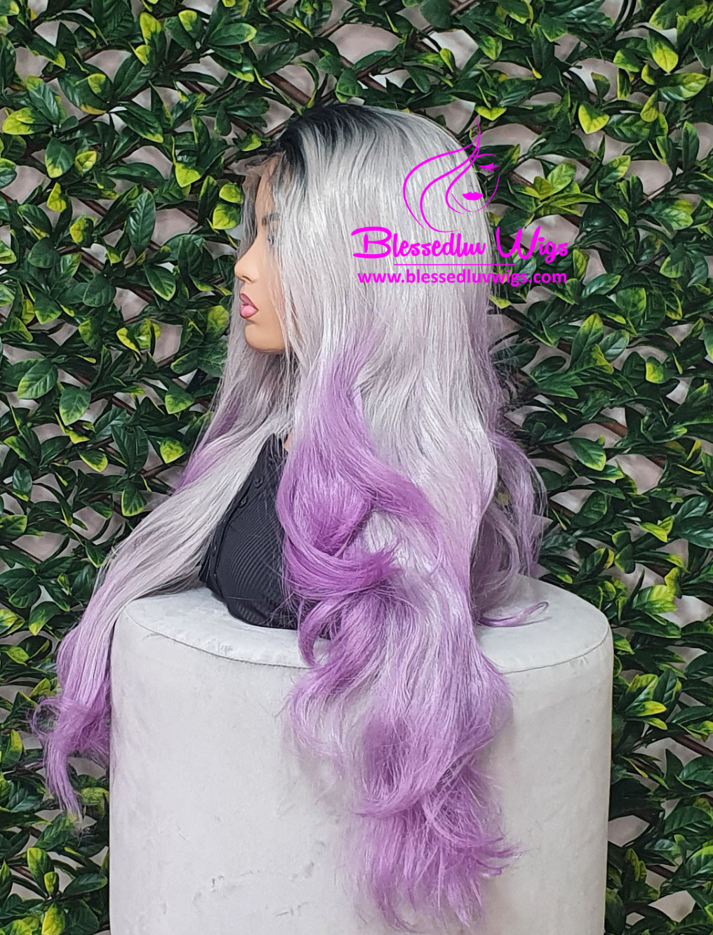 Bailey- Synthetic Ombré Silver Purple 13x4 Lace Frontal Wig-Brazilianweave.com-Brazilianweave.com