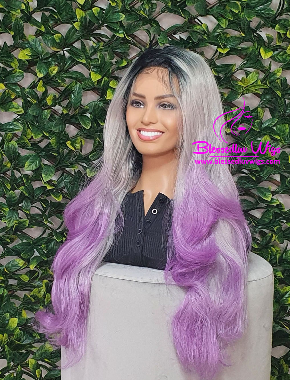 Bailey- Synthetic Ombré Silver Purple 13x4 Lace Frontal Wig-Brazilianweave.com-Brazilianweave.com