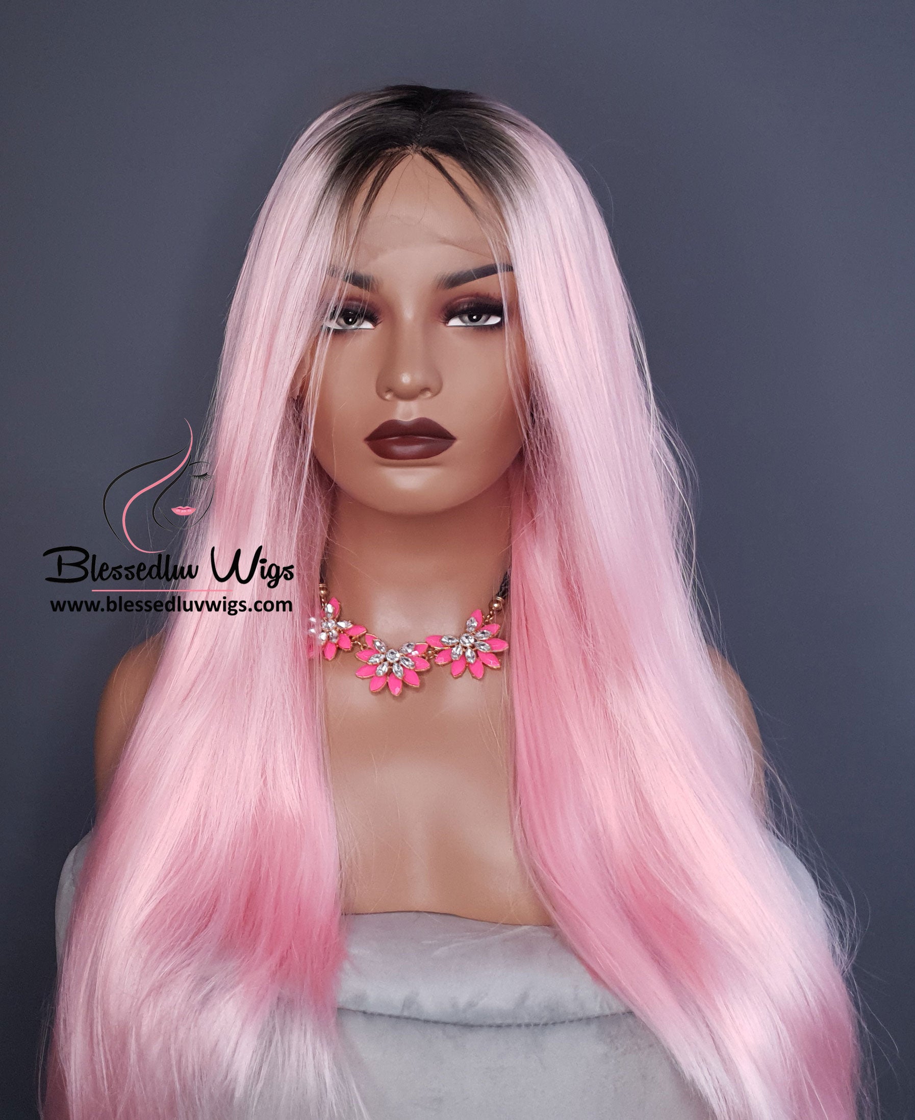 Nikki - Synthetic Ombré # Pink Synthetic 13x4 Lace Frontal Wig-Brazilianweave.com-Brazilianweave.com