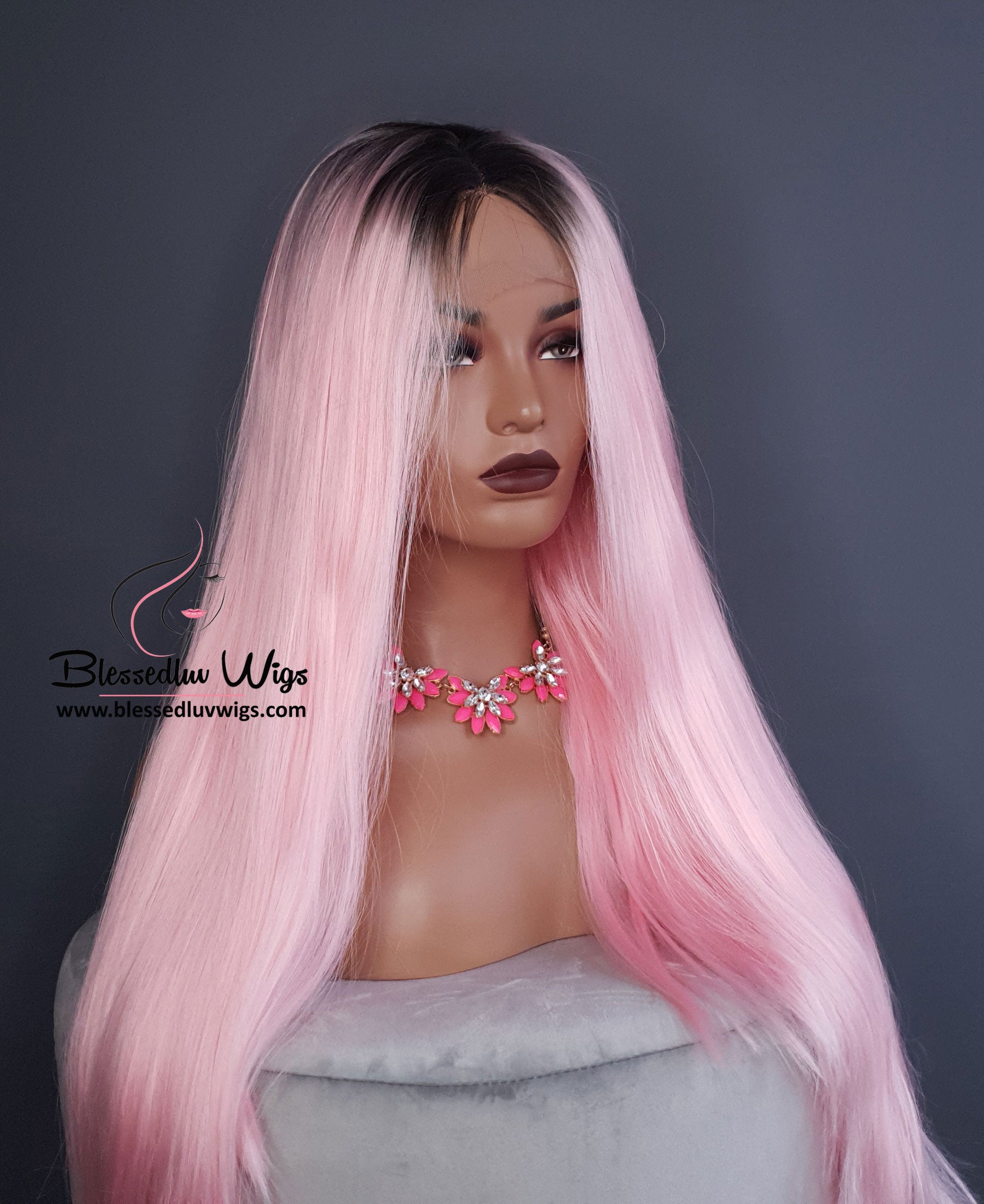 Nikki - Synthetic Ombré # Pink Synthetic 13x4 Lace Frontal Wig-Brazilianweave.com-Brazilianweave.com