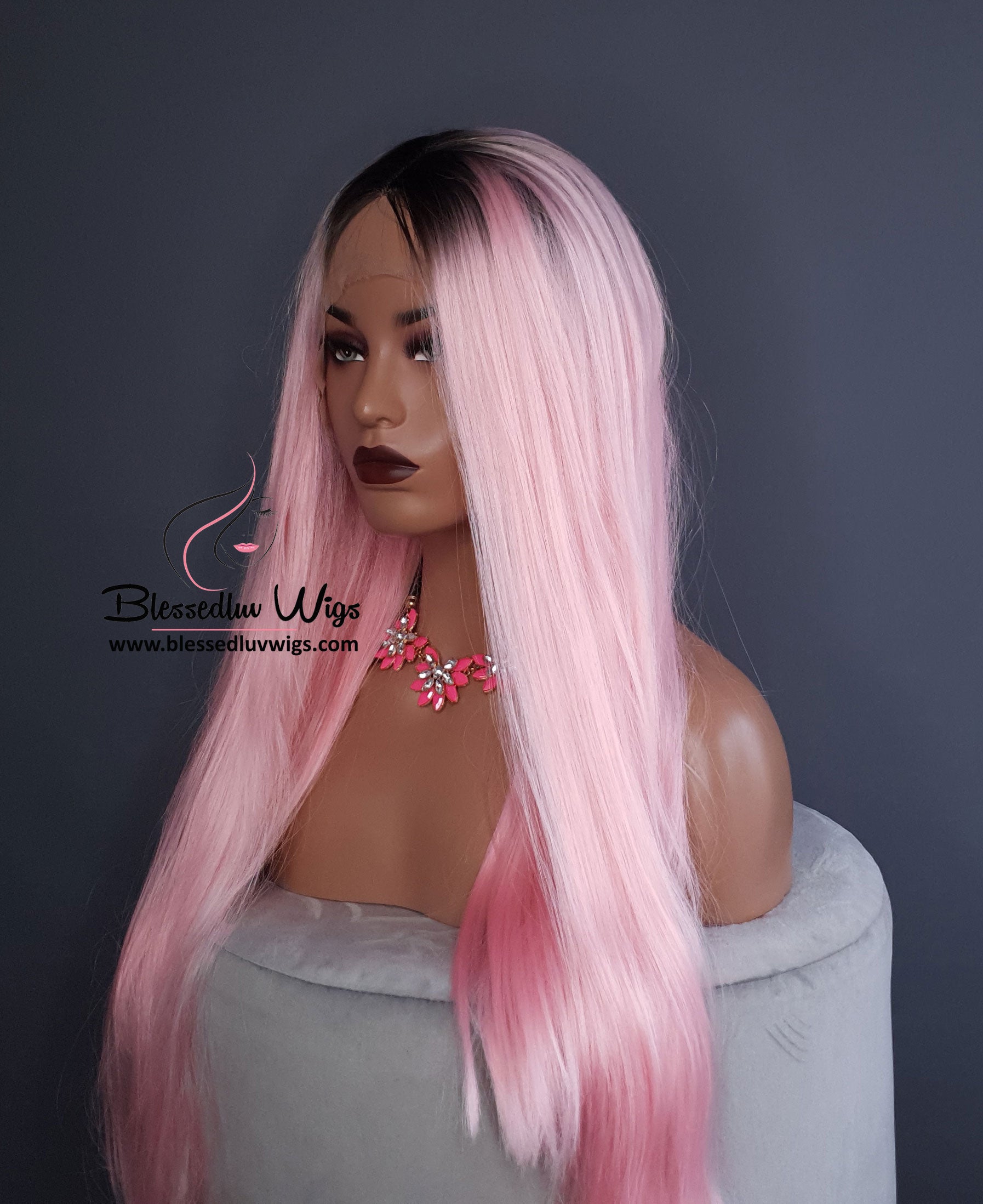 Nikki - Synthetic Ombré # Pink Synthetic 13x4 Lace Frontal Wig-Brazilianweave.com-Brazilianweave.com