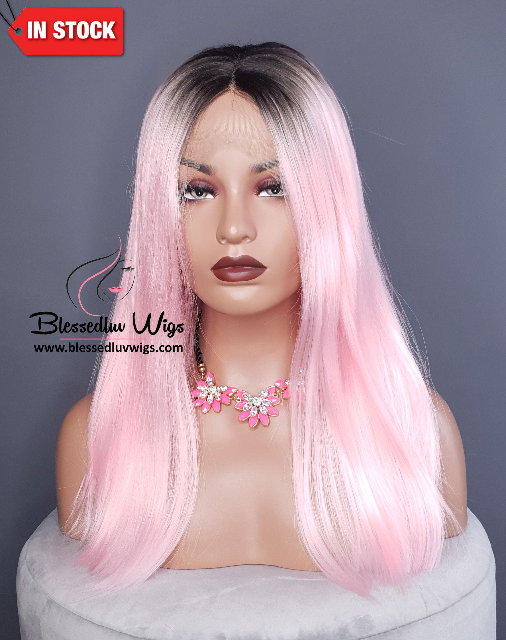 Cadi- Synthetic Ombré # Pink Synthetic 13x4 Lace Frontal Wig-Brazilianweave.com-Brazilianweave.com