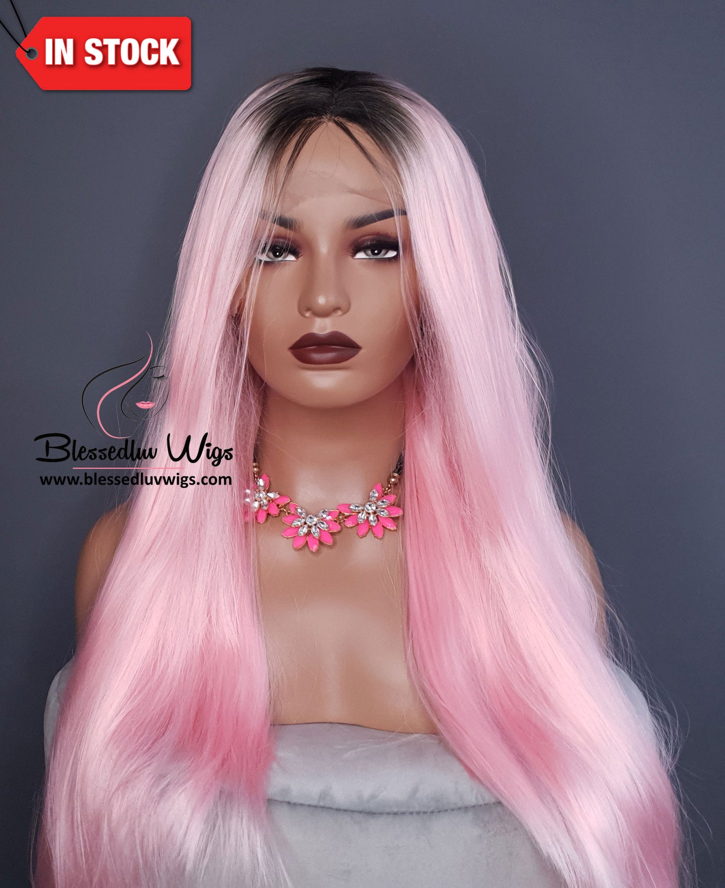 Nikki - Synthetic Ombré # Pink Synthetic 13x4 Lace Frontal Wig-Brazilianweave.com-Brazilianweave.com